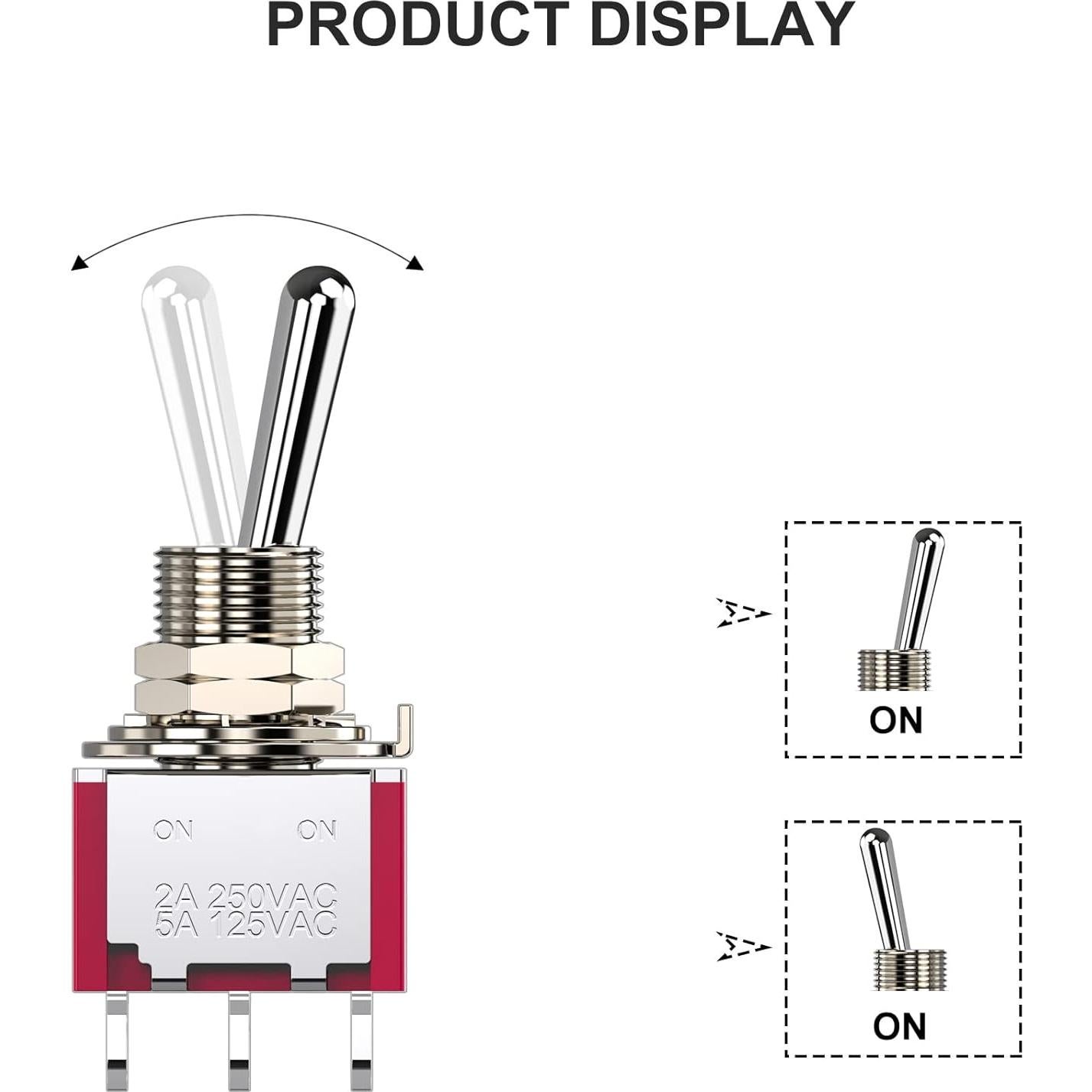 Interruptor de Palanca SPDT DIYhz 5A 125V 2A 250V 10 Piezas