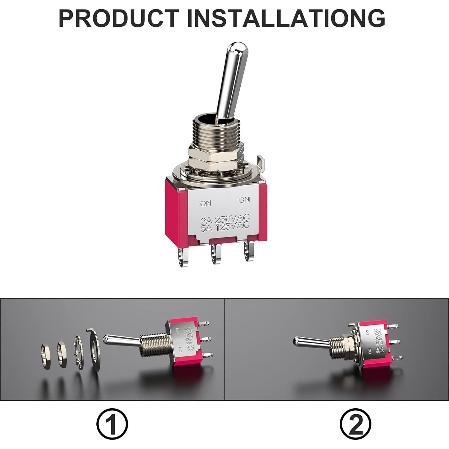 Interruptor de Palanca SPDT DIYhz 5A 125V 2A 250V 10 Piezas