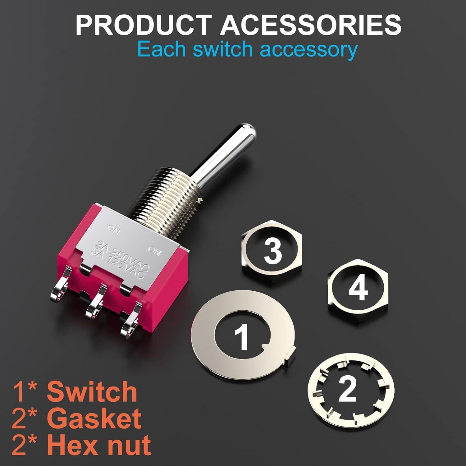 Interruptor de Palanca SPDT DIYhz 5A 125V 2A 250V 10 Piezas