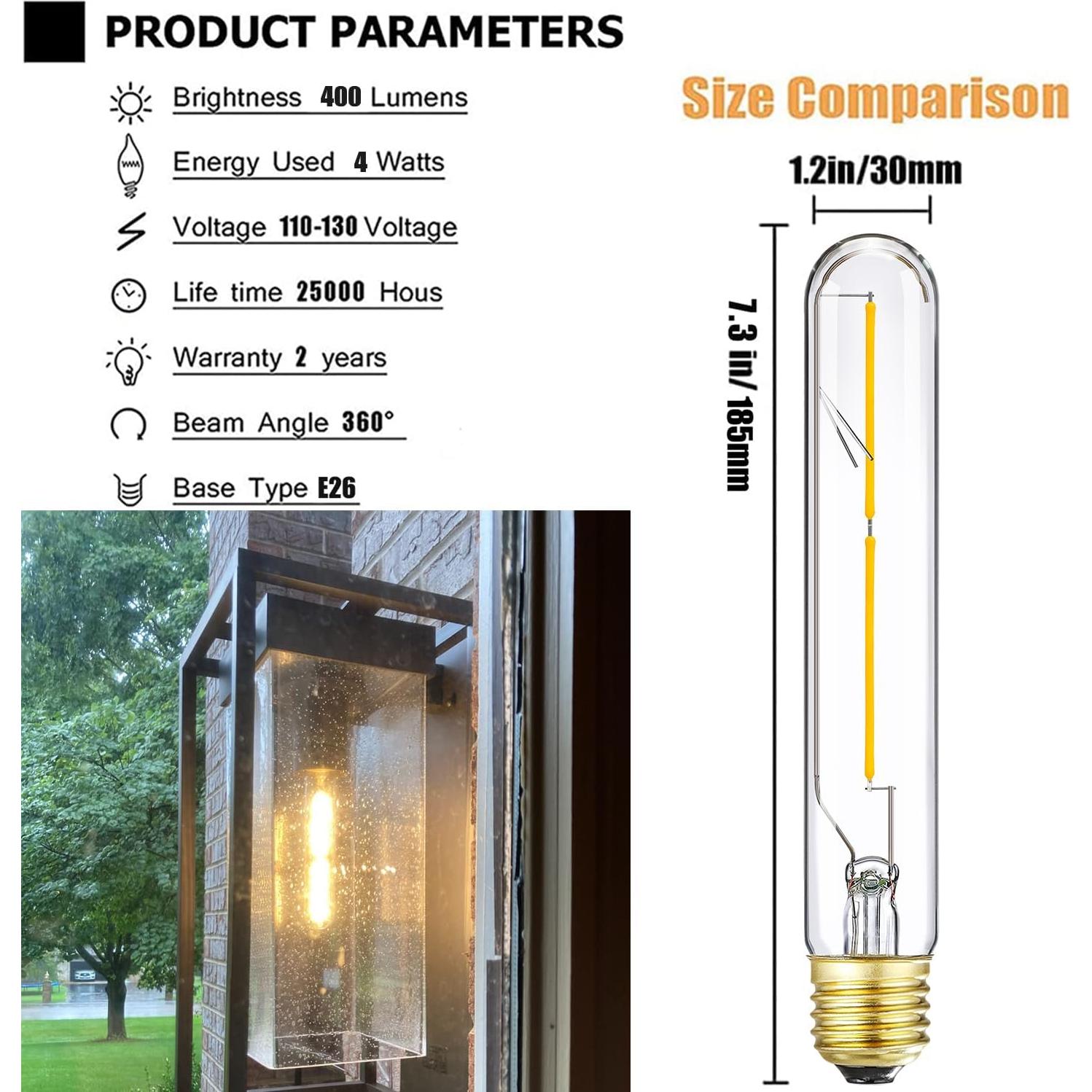Bombillas LED Tubulares Dimmables Leools 4W 2700K Paquete de 4