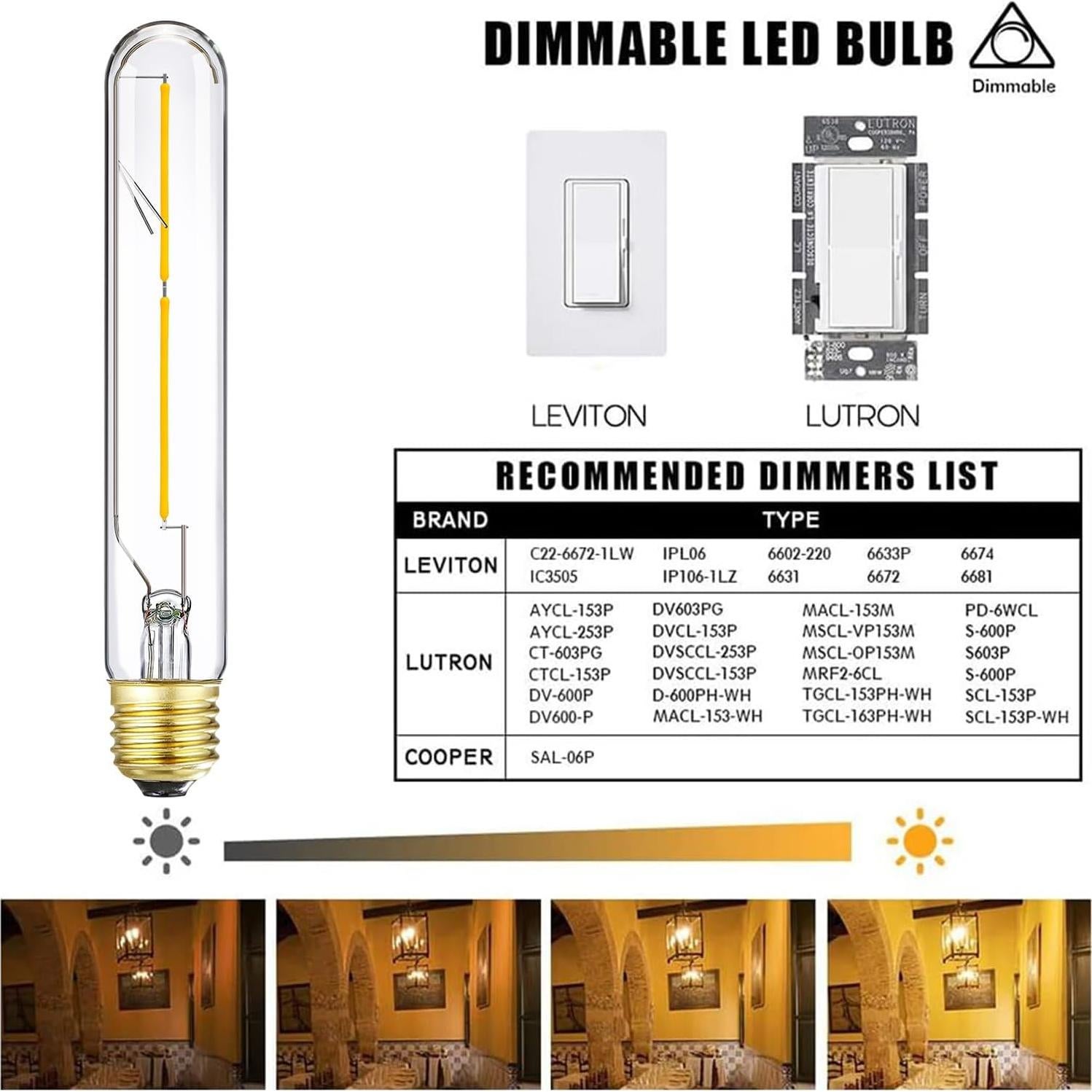 Bombillas LED Tubulares Dimmables Leools 4W 2700K Paquete de 4