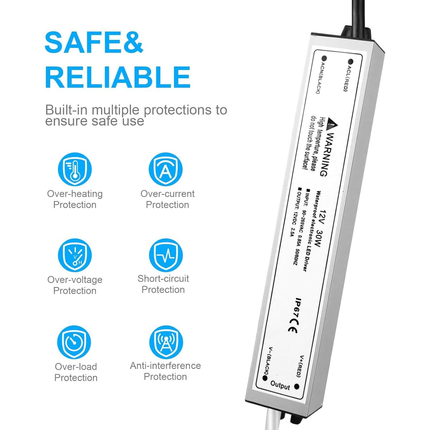 Transformador LED LightingWill 30W IP67 12V DC 1m para exterior