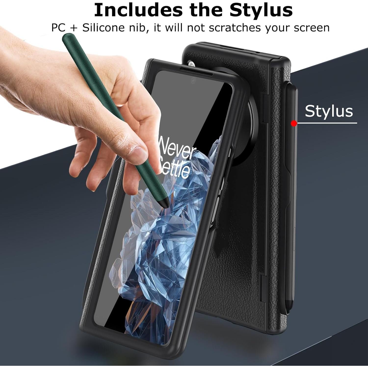 Funda de Cuero PU para OnePlus Open 2023 con Estilógrafo