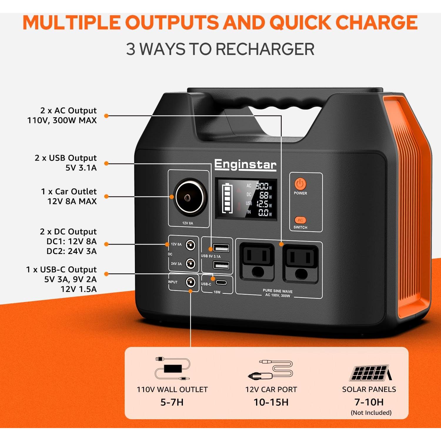 Estación de Energía Portátil EnginStar 300W 296Wh 80000mAh