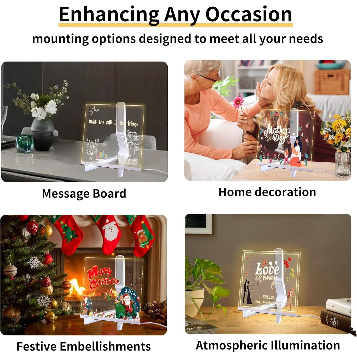 Tablero de Notas LED JBEIY 15x15cm Acrílico Borrado en Seco