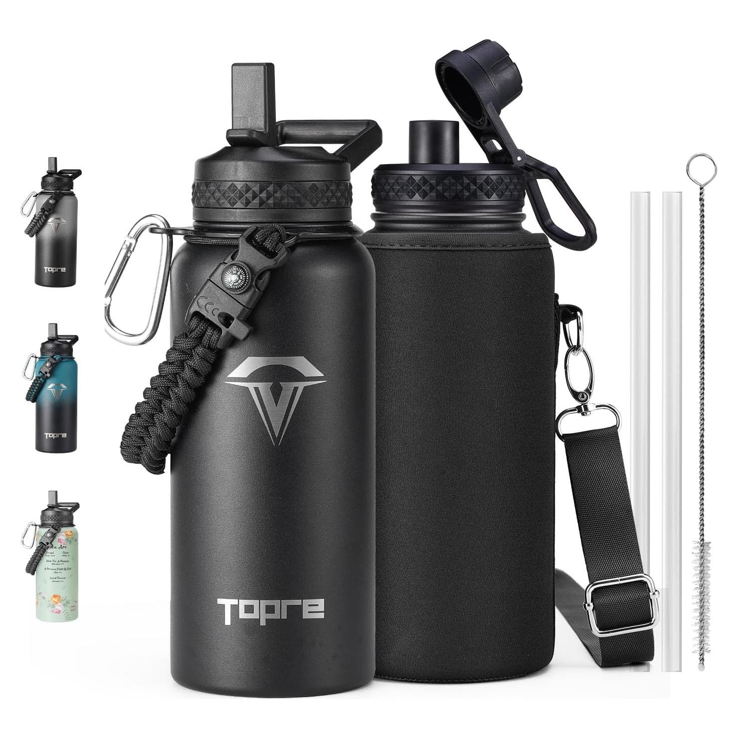 Botella de Agua Aislada 32oz Topre Acero Inoxidable Negra