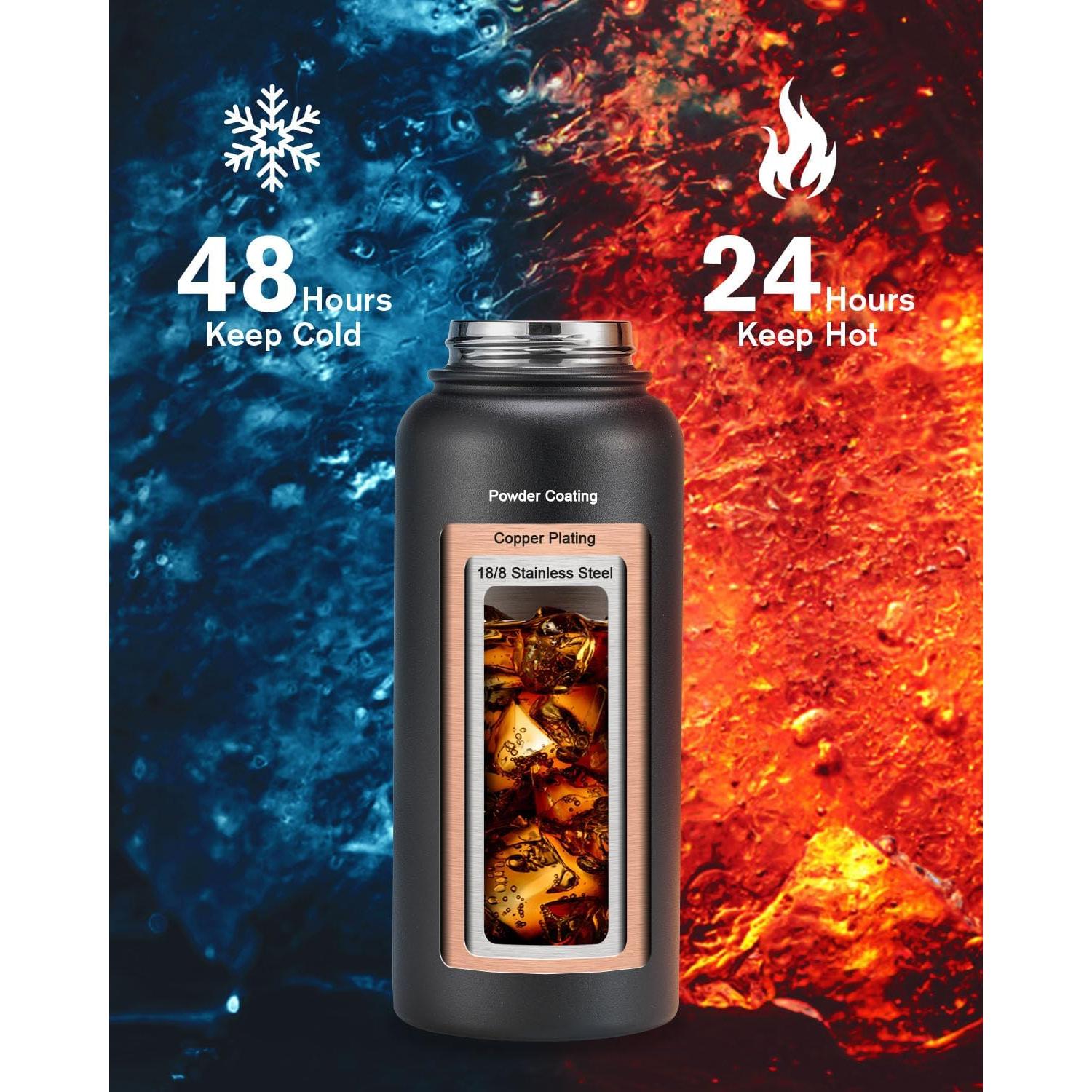 Botella de Agua Aislada 32oz Topre Acero Inoxidable Negra