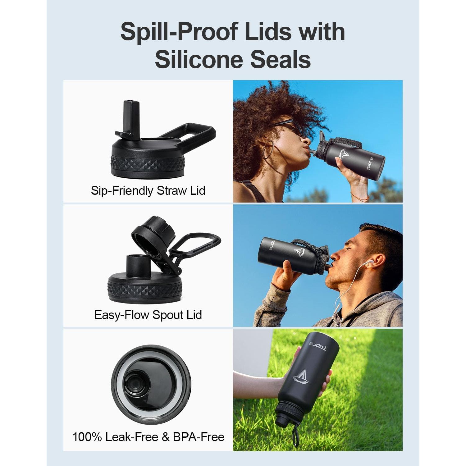 Botella de Agua Aislada 32oz Topre Acero Inoxidable Negra