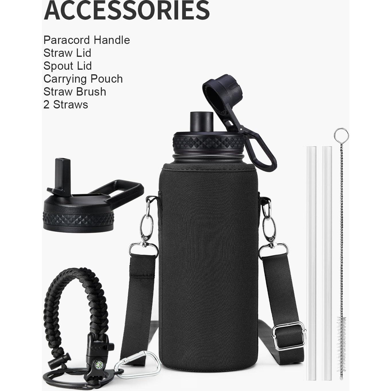 Botella de Agua Aislada 32oz Topre Acero Inoxidable Negra