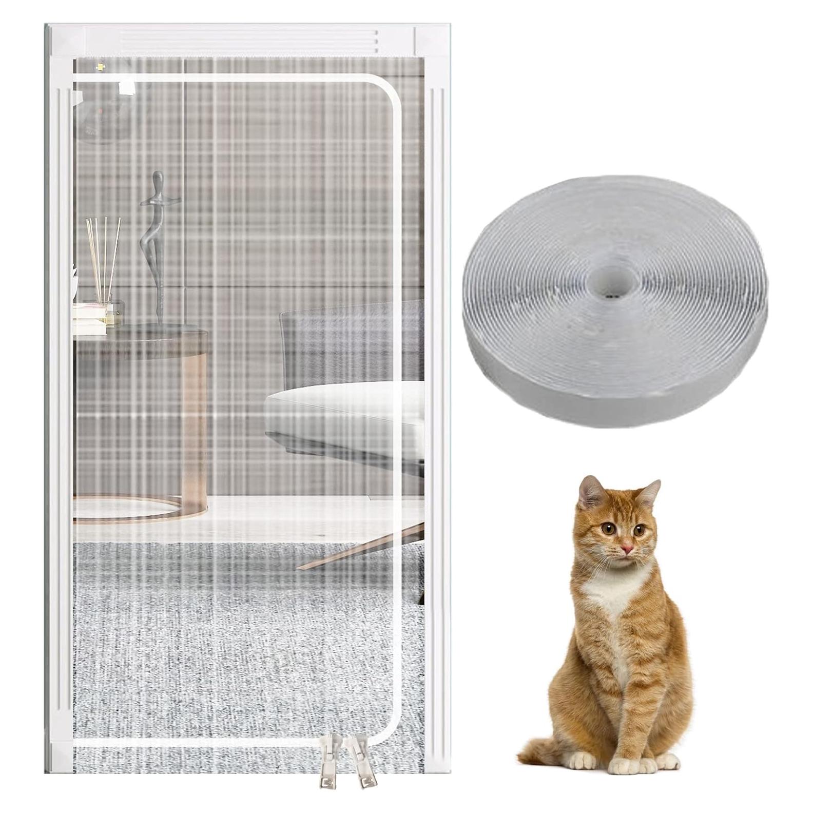 Puerta de Pantalla para Gatos PINVNBY 99x208 cm Doble Cremallera