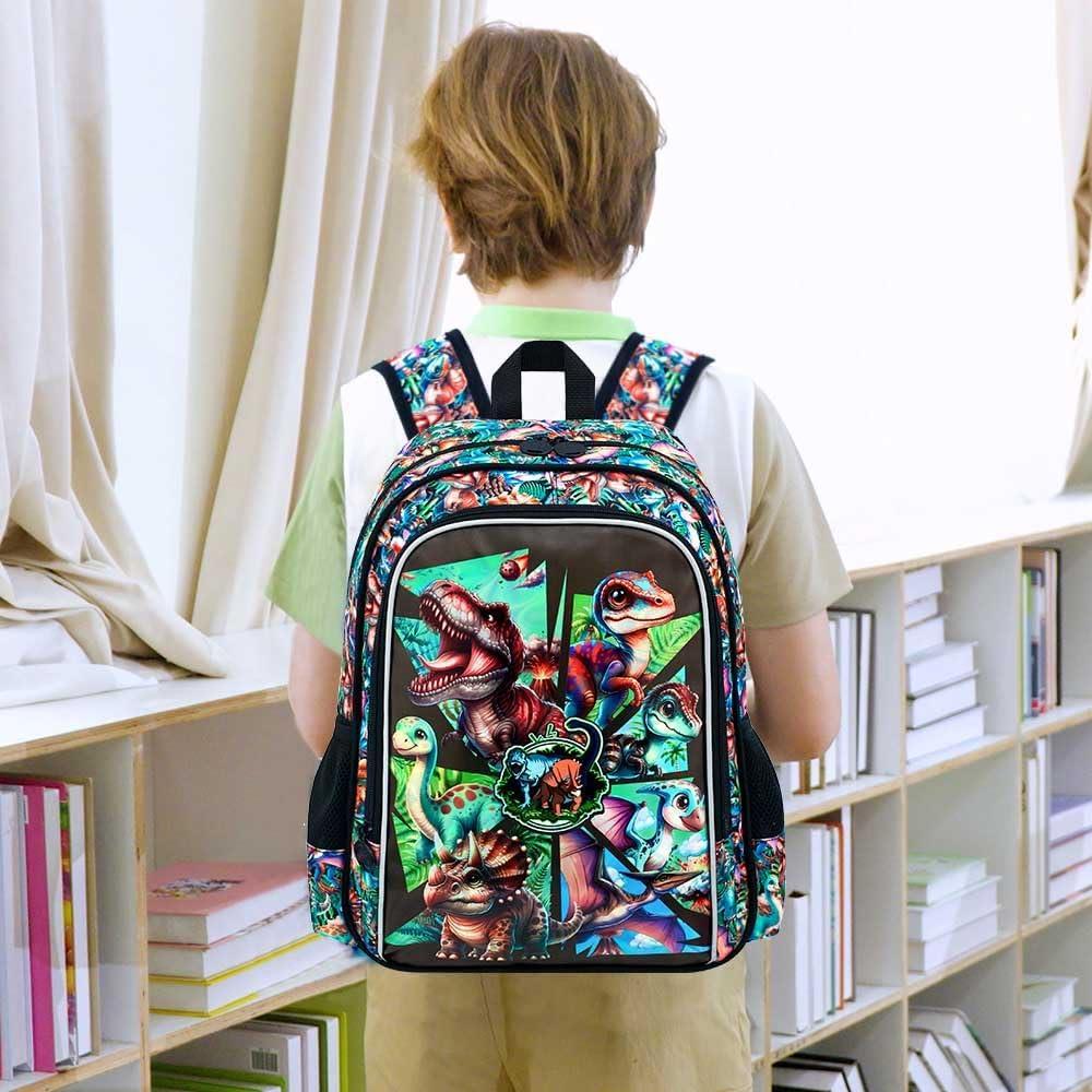 Mochila Escolar Dinosaurio AGSDON 3 en 1 con Lonchera y Estuche