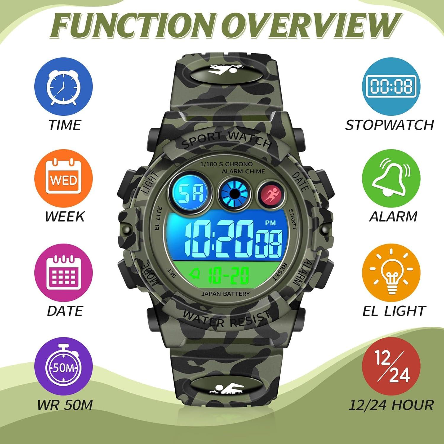 Reloj Digital Deportivo Impermeable Dayllon para Niños Verde