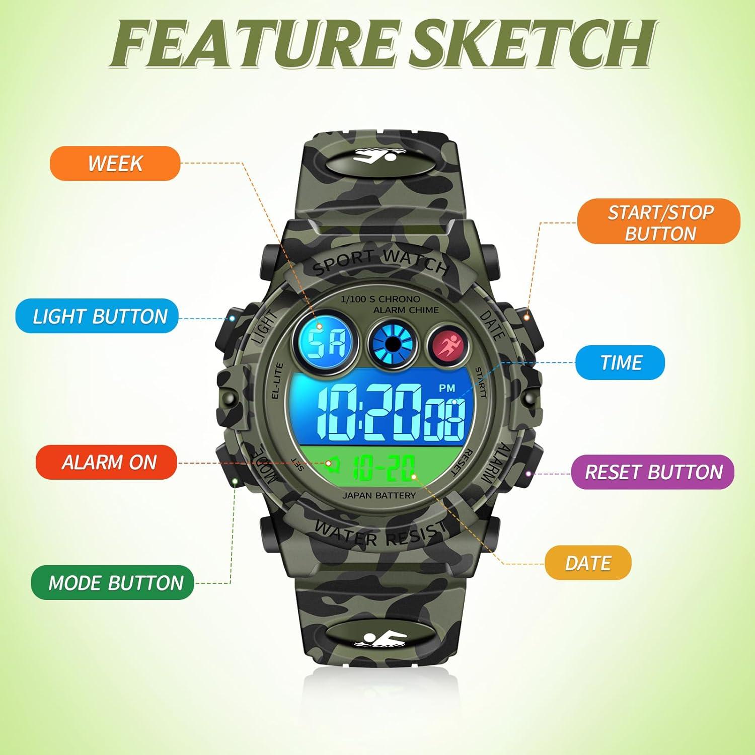 Reloj Digital Deportivo Impermeable Dayllon para Niños Verde
