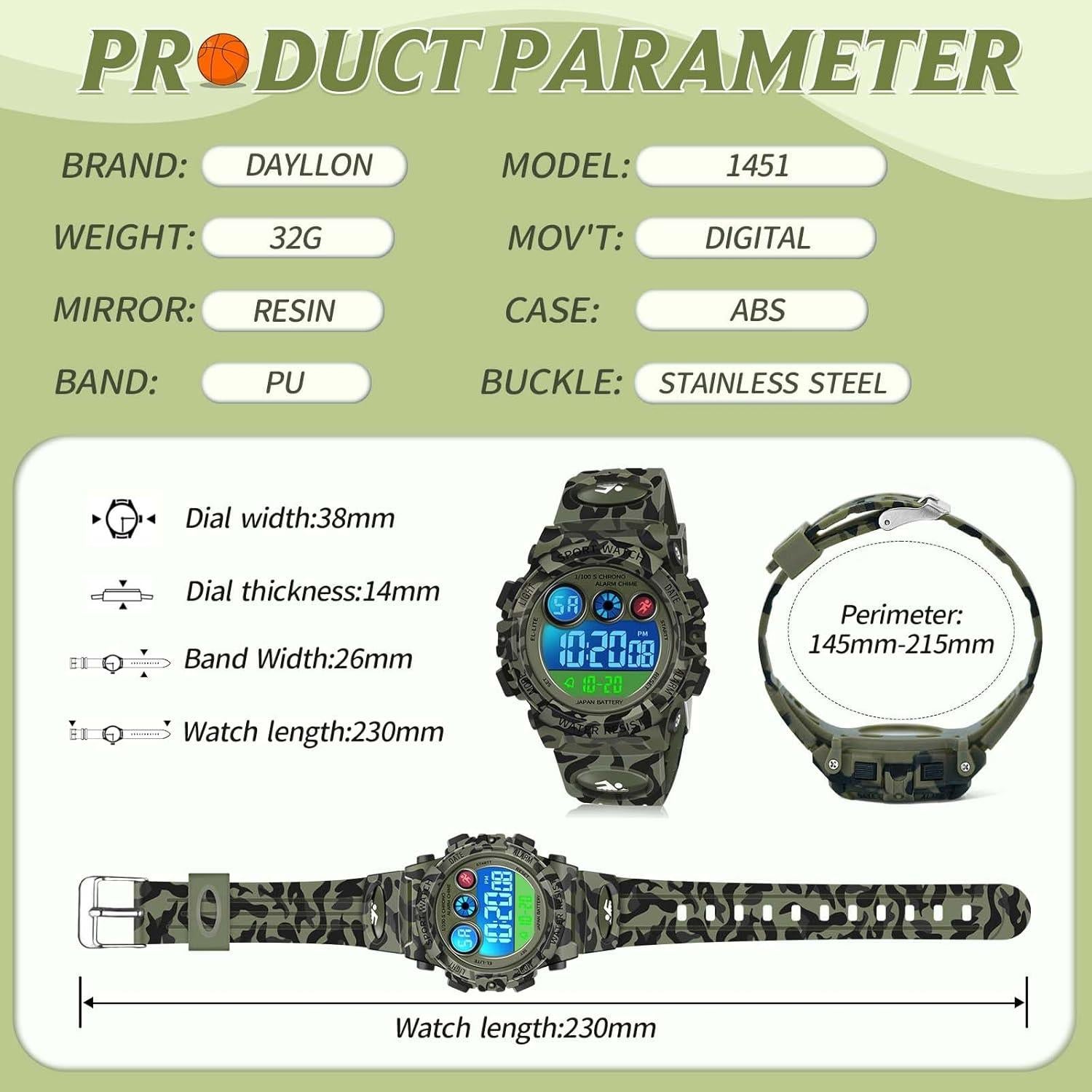 Reloj Digital Deportivo Impermeable Dayllon para Niños Verde