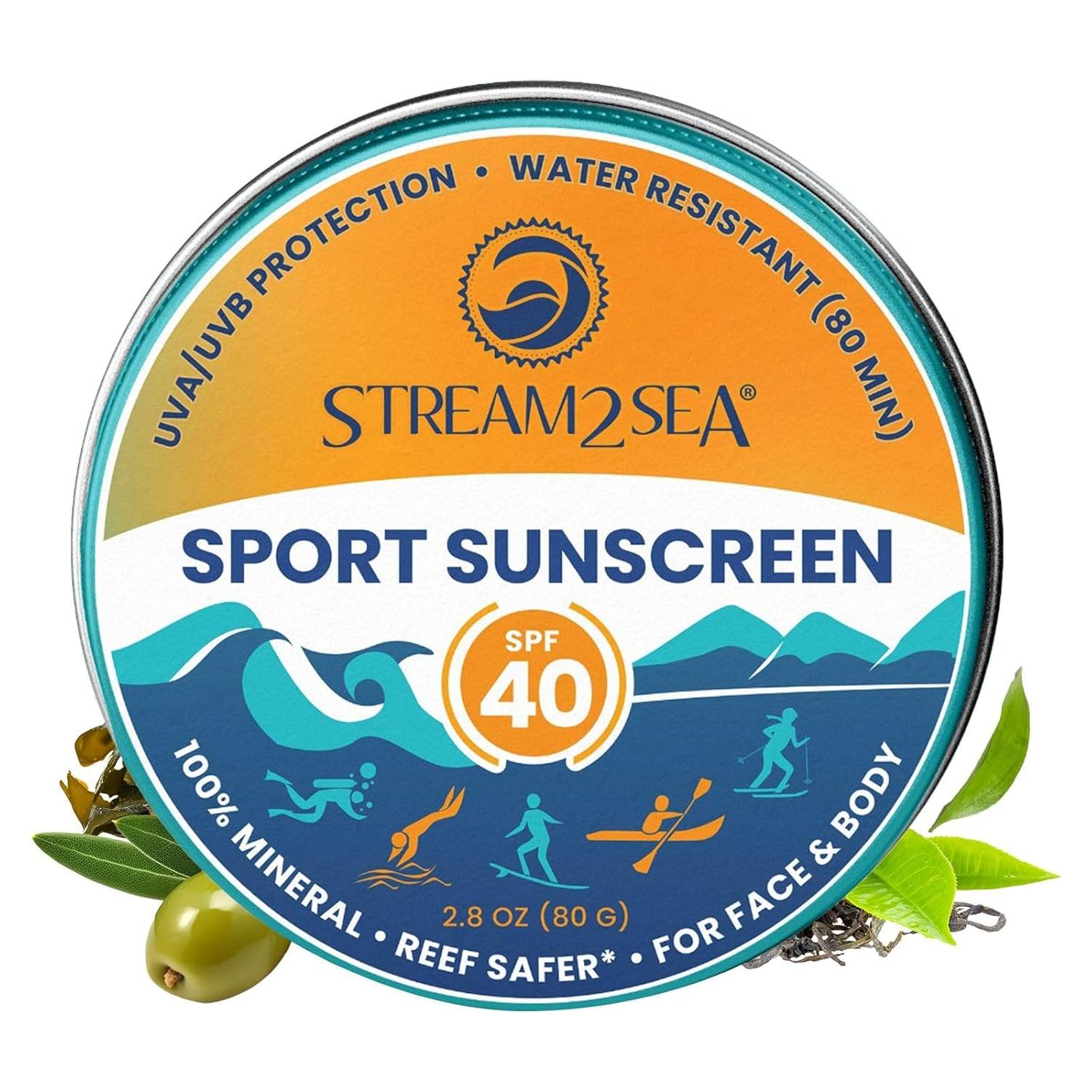 STREAM2SEA Sunscreen Balm in Tin, SPF40 Reef Safe Mineral Sunscreen, Face & Body Biodegradable Sunscreen, Natural Organic Unscented Travel Size Reef Safe Sunscreen with Zinc Oxide, 2.8 oz