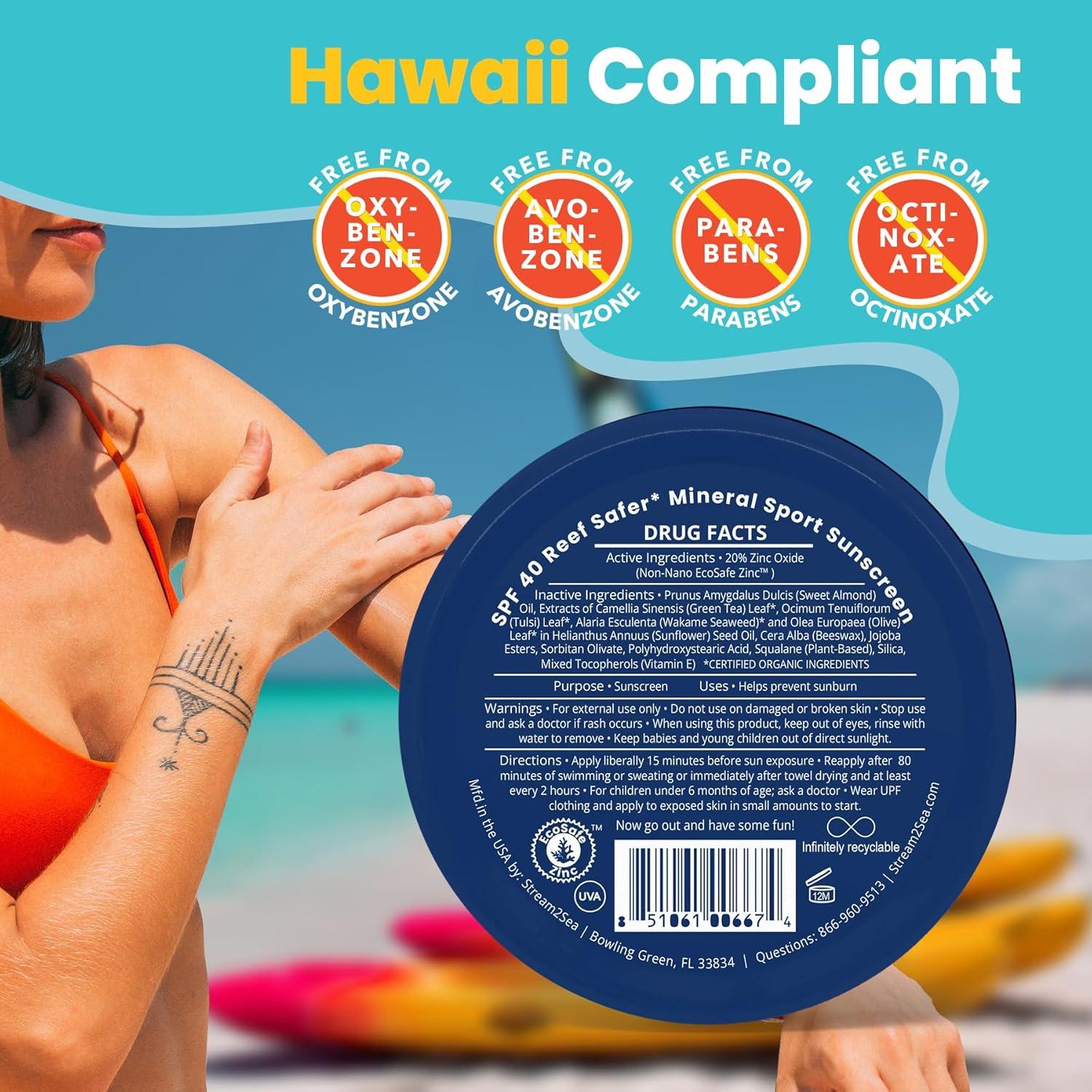 STREAM2SEA Sunscreen Balm in Tin, SPF40 Reef Safe Mineral Sunscreen, Face & Body Biodegradable Sunscreen, Natural Organic Unscented Travel Size Reef Safe Sunscreen with Zinc Oxide, 2.8 oz