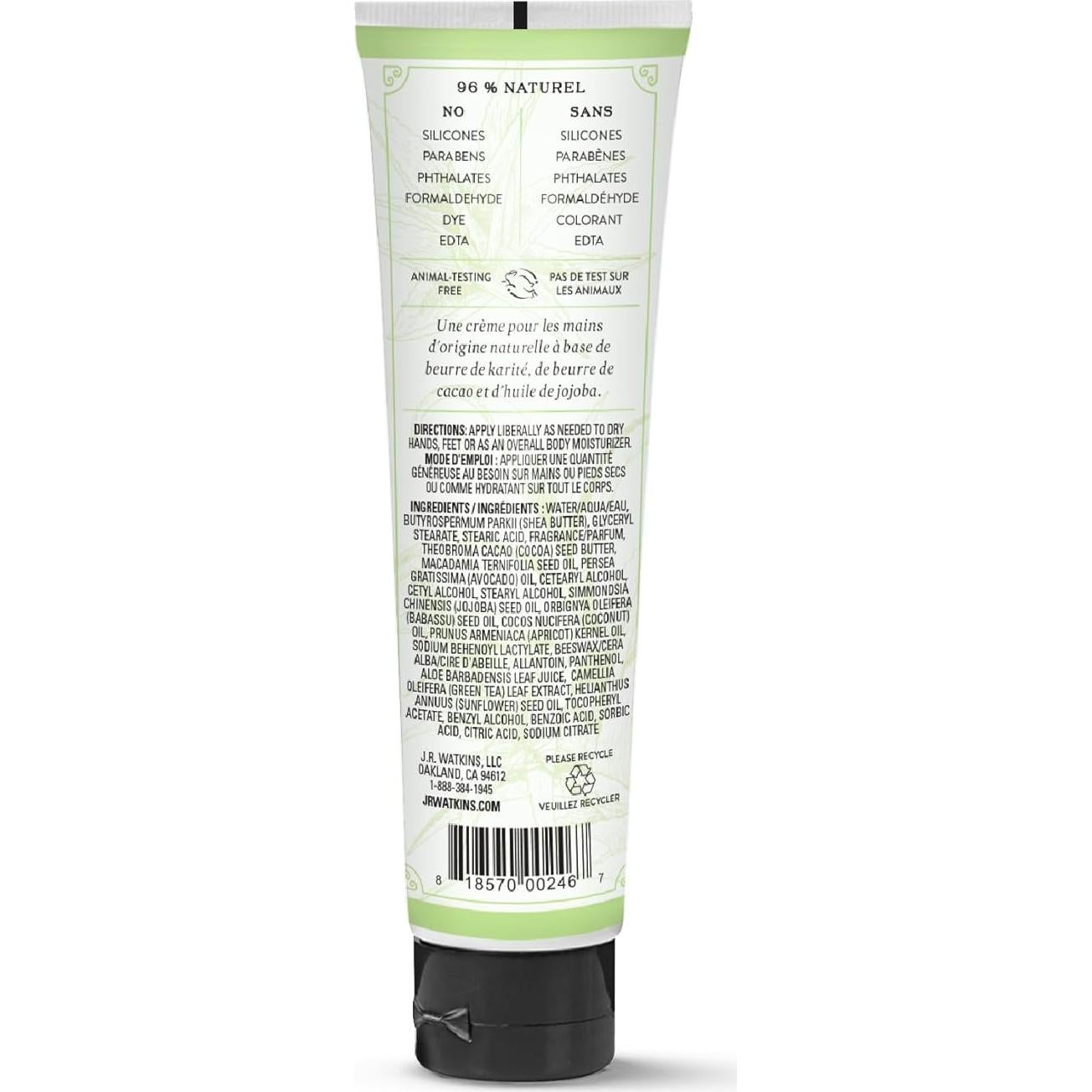 Crema Hidratante para Manos J.R. Watkins 93.4ml Aloe Té Verde