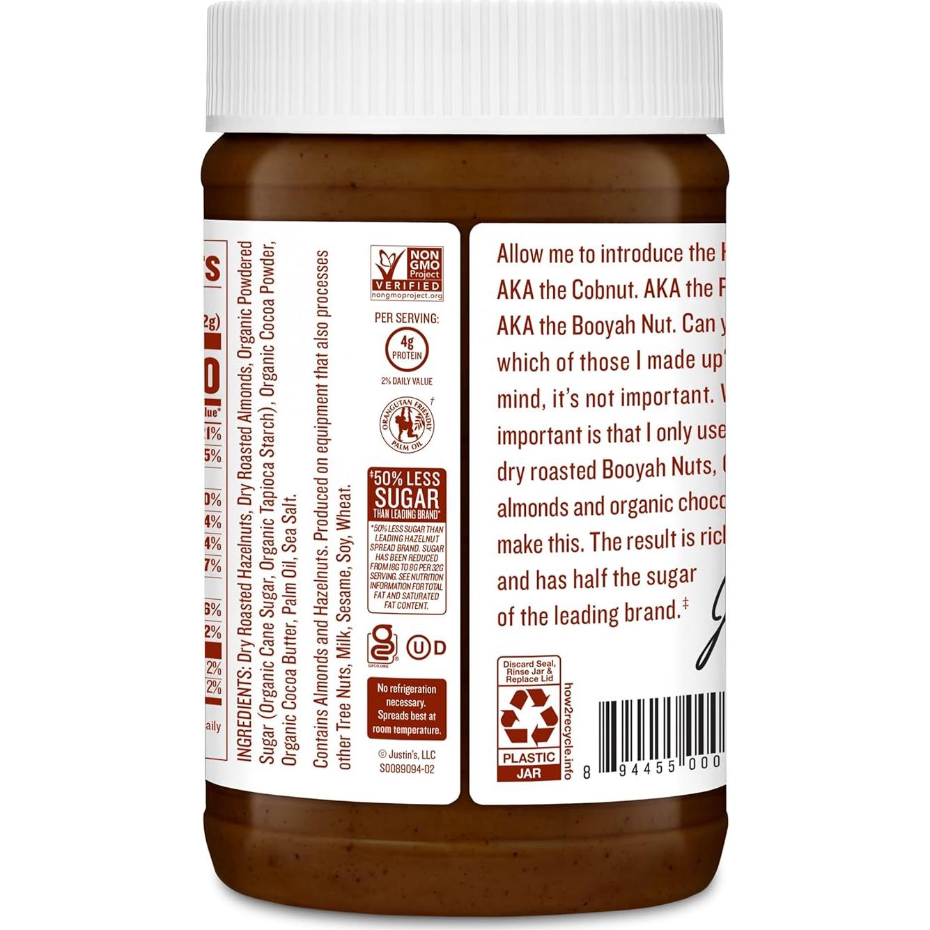 Mantequilla de Avellana y Almendra Justin 454g Cacao Orgánico