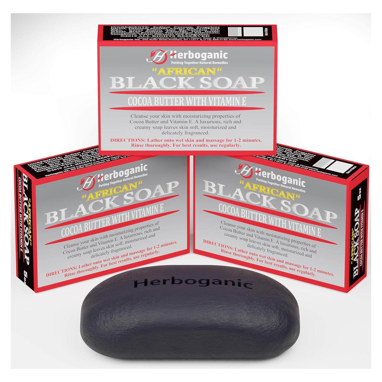 Jabón Negro Africano Herboganic con Manteca de Cacao - 3 Barras 141.75g