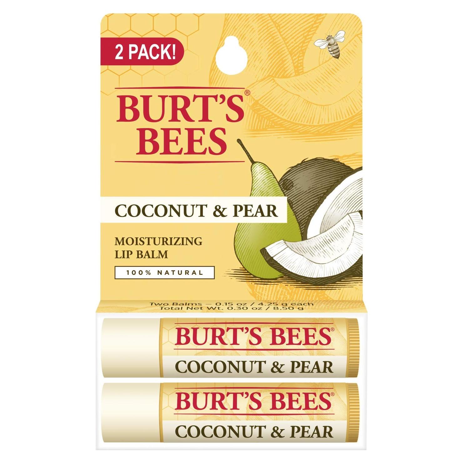 Bálsamo Labial Burt's Bees Coco y Pera - Hidratante Natural 2 Tubos