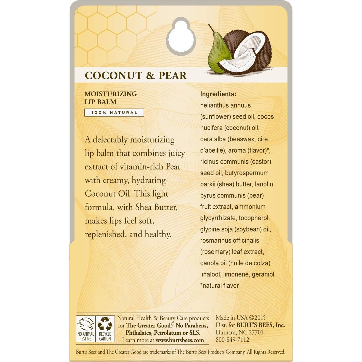 Bálsamo Labial Burt's Bees Coco y Pera - Hidratante Natural 2 Tubos