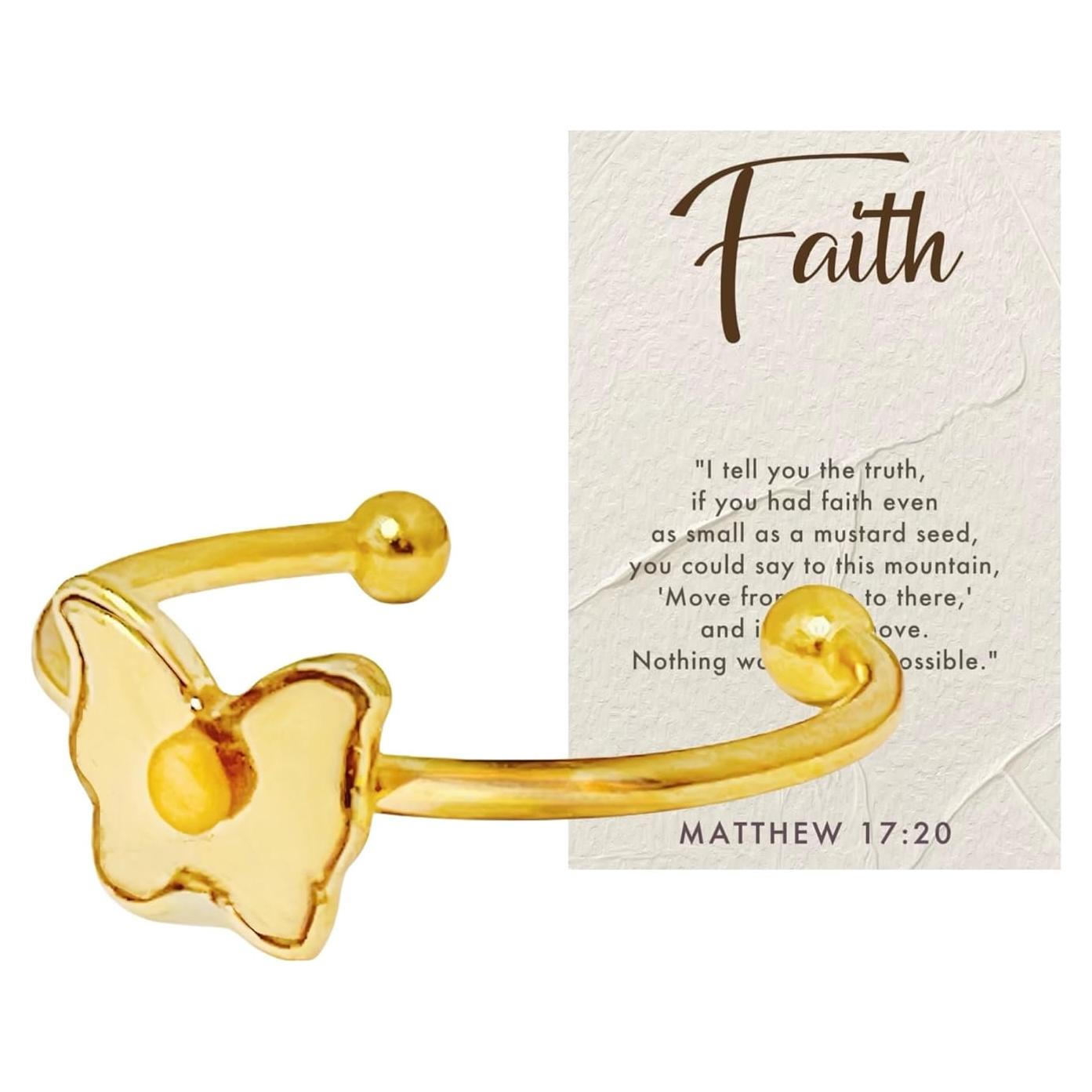 Anillo de Semilla de Mostaza Ajustable para Mujeres - Acero Inoxidable Baño Oro 18k