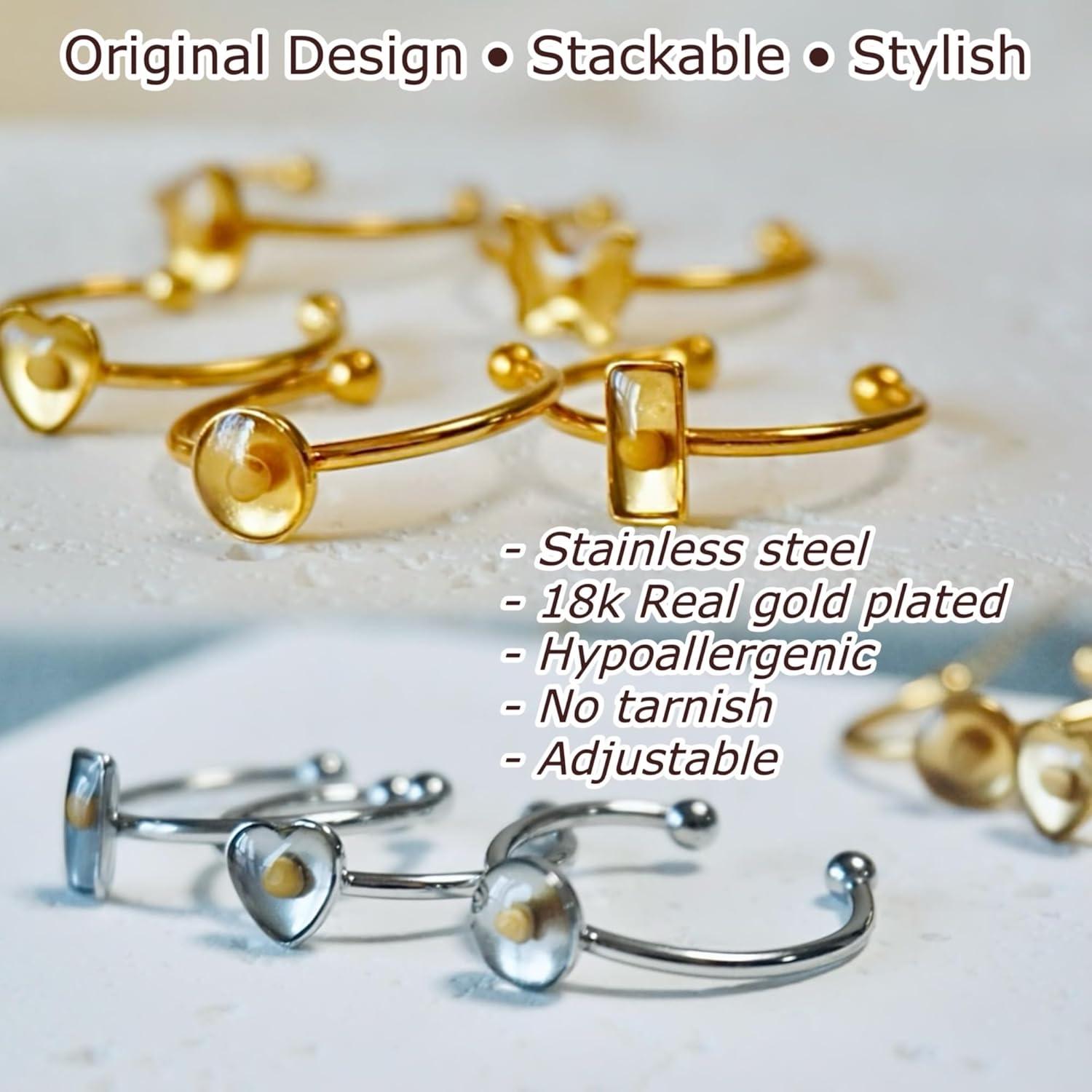 Anillo de Semilla de Mostaza Ajustable para Mujeres - Acero Inoxidable Baño Oro 18k