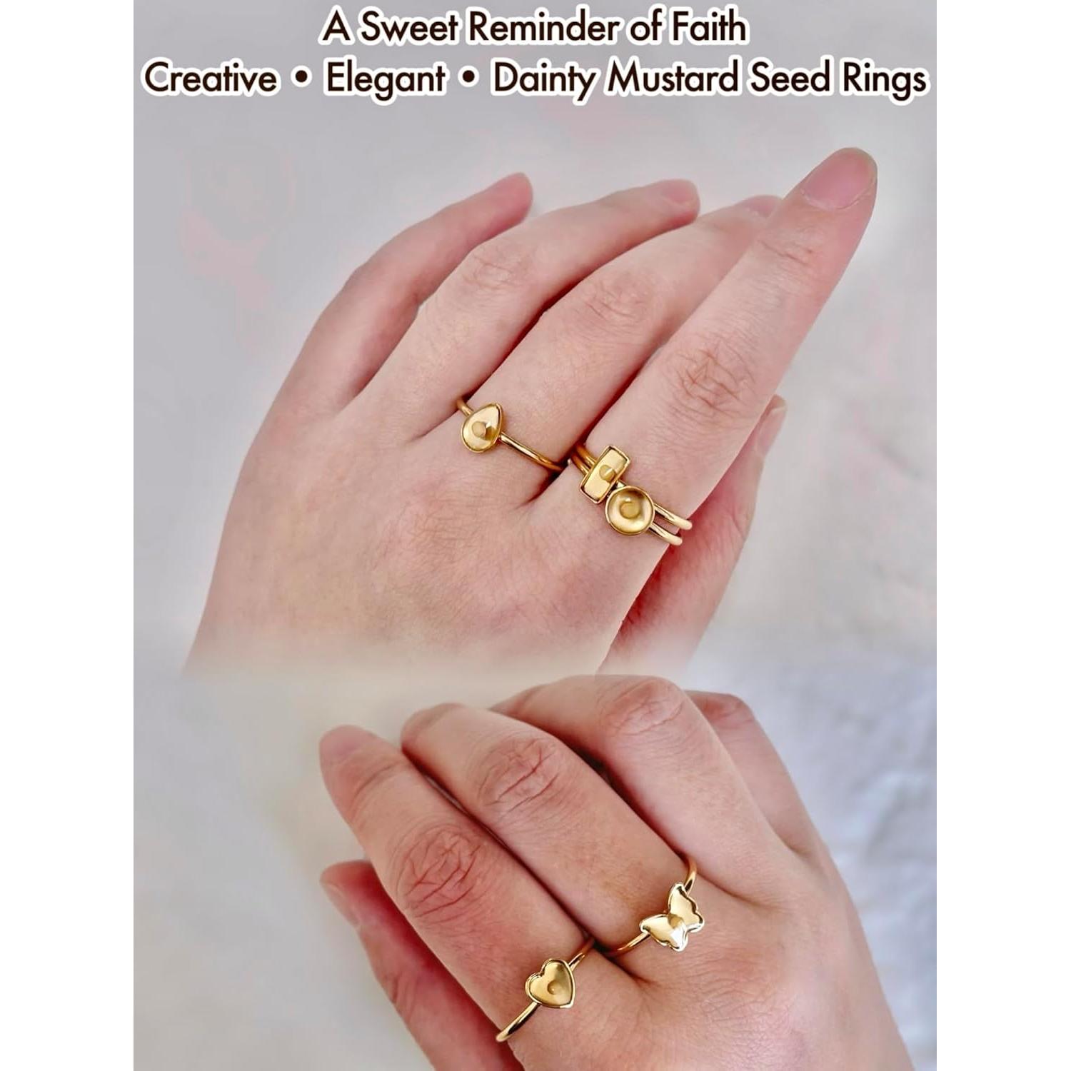 Anillo de Semilla de Mostaza Ajustable para Mujeres - Acero Inoxidable Baño Oro 18k