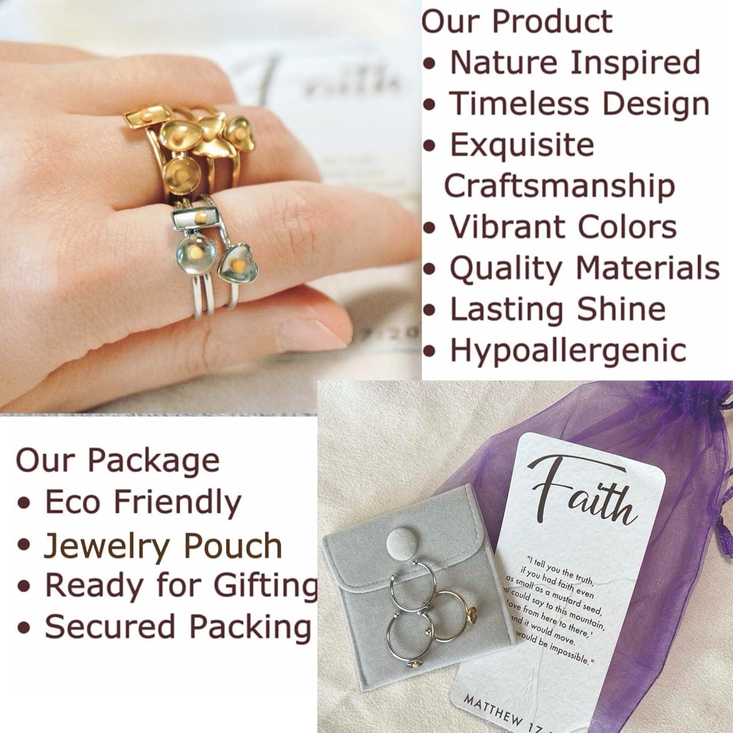 Anillo de Semilla de Mostaza Ajustable para Mujeres - Acero Inoxidable Baño Oro 18k