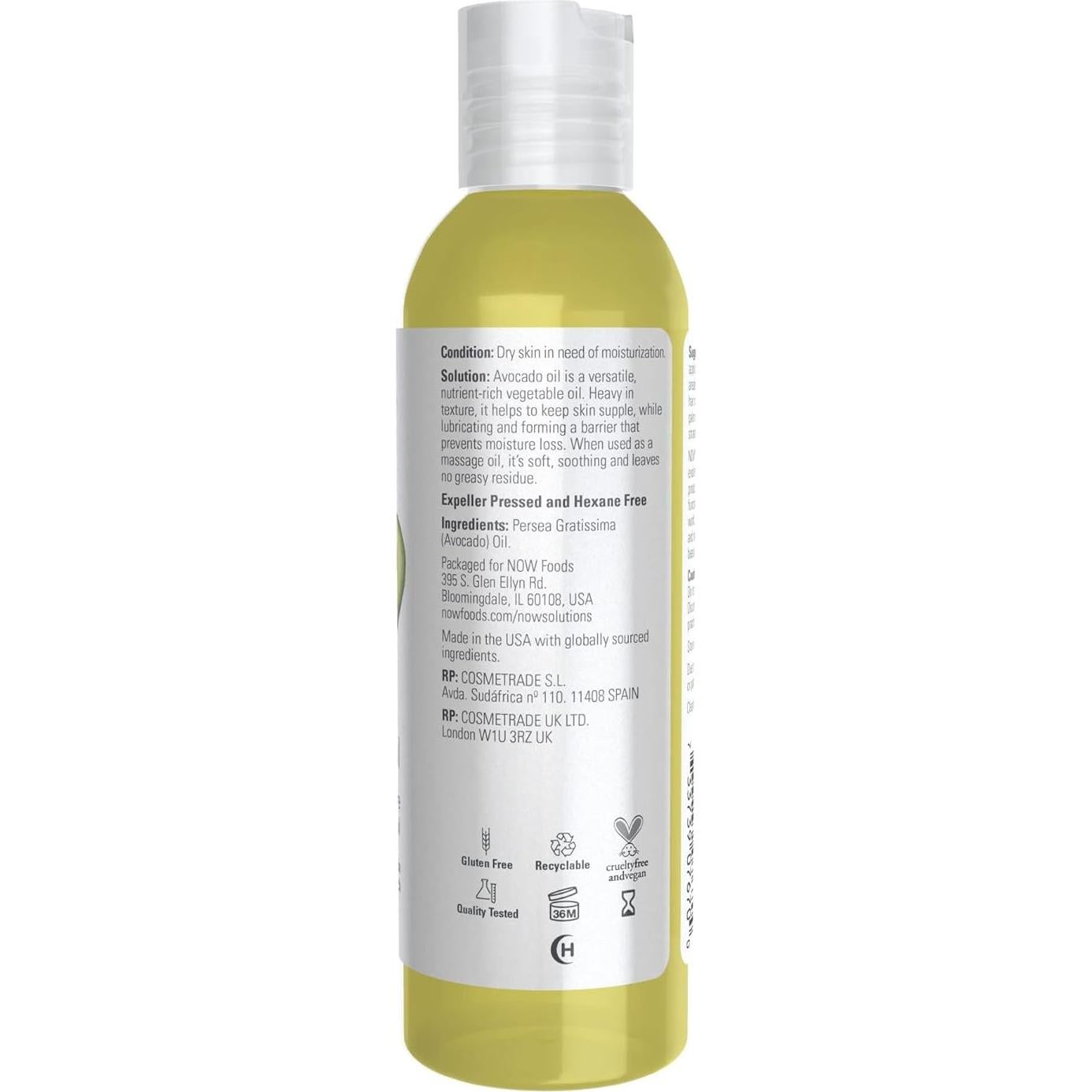 Aceite de Aguacate 100% Puro NOW Foods 113.4g Hidratante