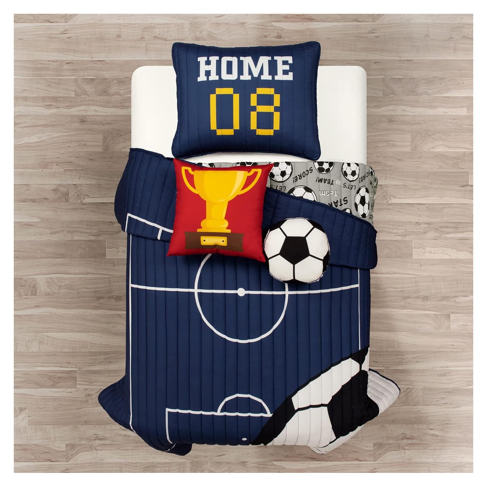 Juego de Colcha Reversible Lush Decor Individual 4 Piezas Azul Marino y Gris