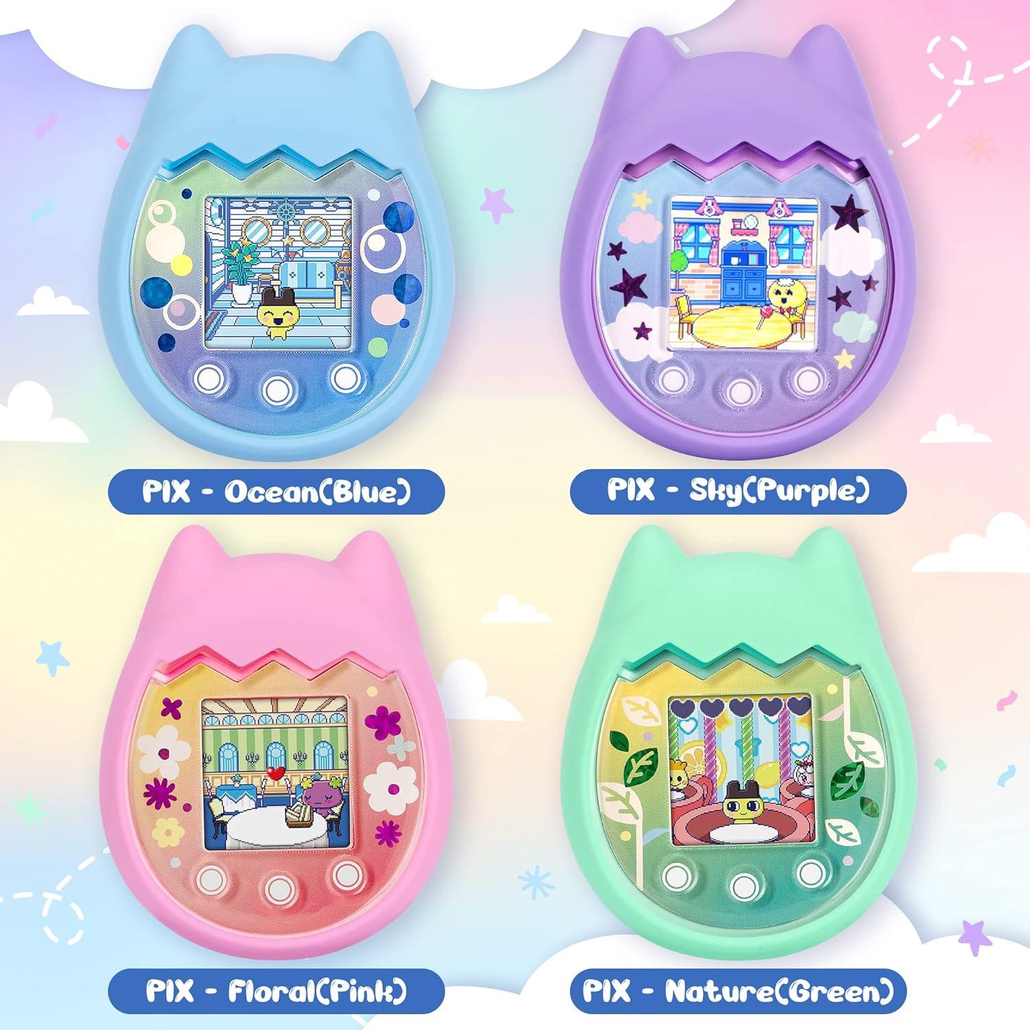 Funda de Silicona Azul para Tamagotchi Pix con Lanyard