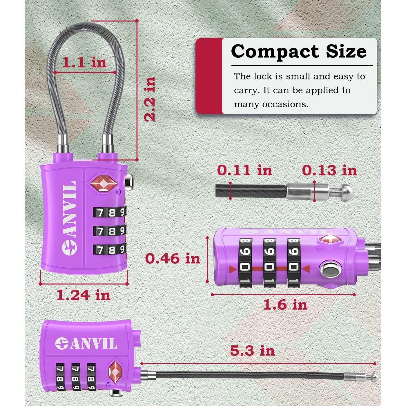 Candado TSA ANVIL C108 Rojo - Combinación 3 Dígitos para Equipaje