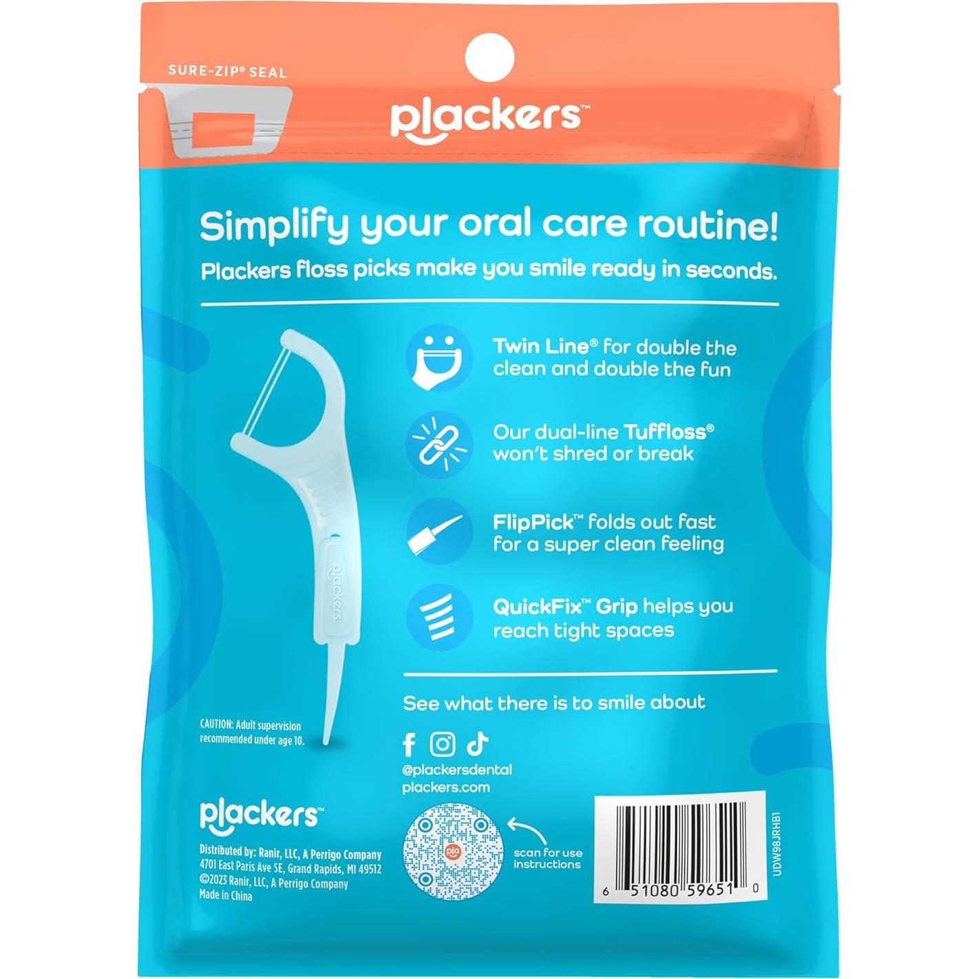 Plackers Twin Line Dental Floss Picks, Dual-Line Tuffloss, Easy Storage, Cool Mint Flavor, 75 Count