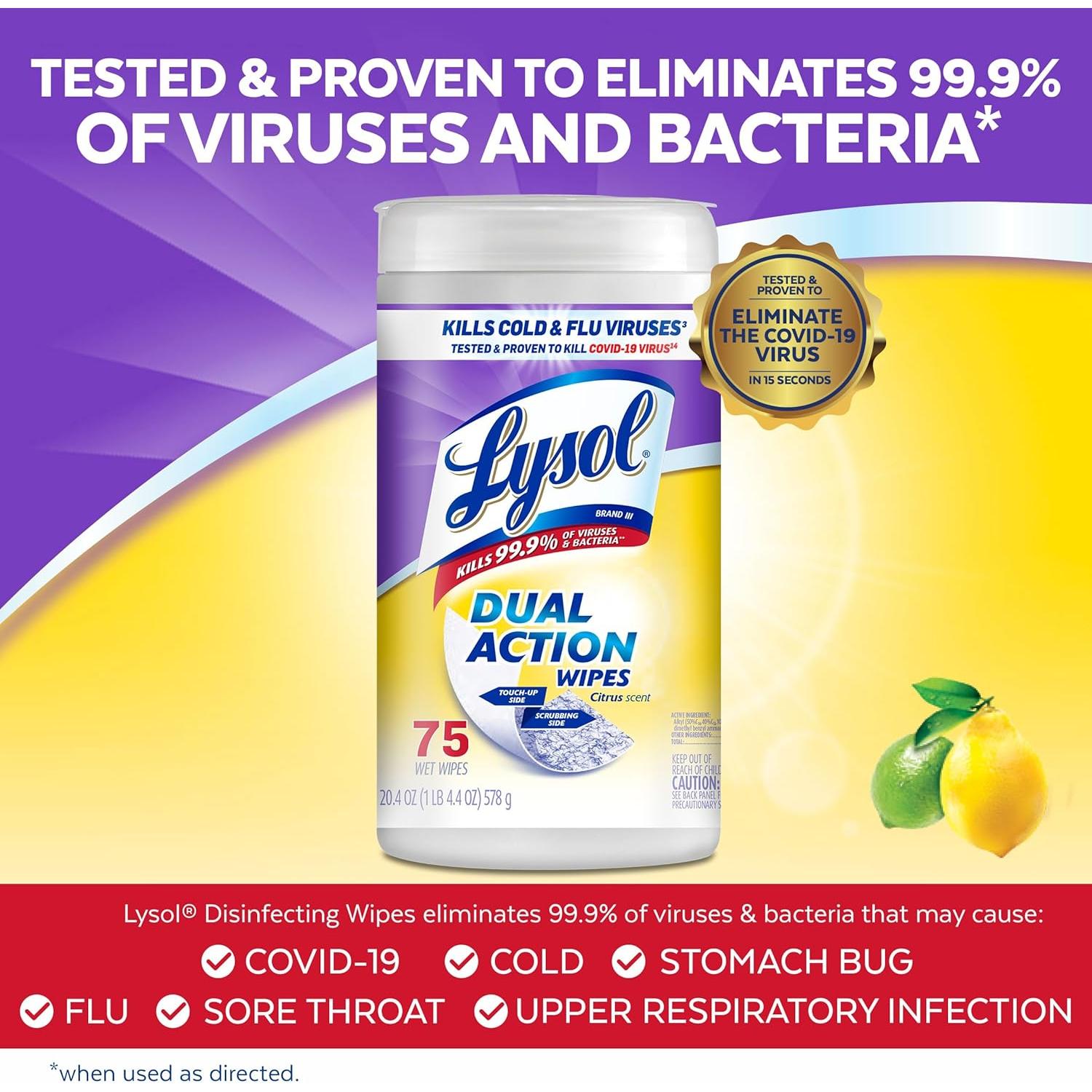 Toallitas Desinfectantes Lysol 75ct Aroma Cítricos Paquete 4