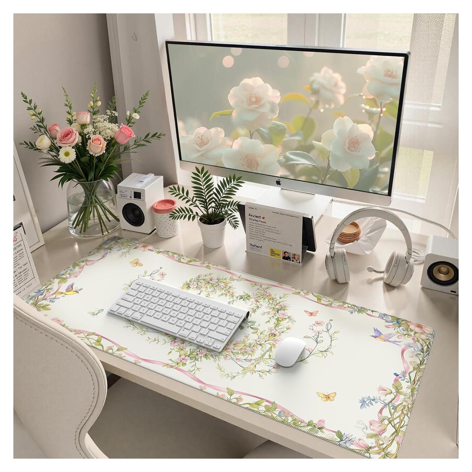 Alfombrilla de Escritorio HAOCOO Floral XXL Antideslizante 90x40cm