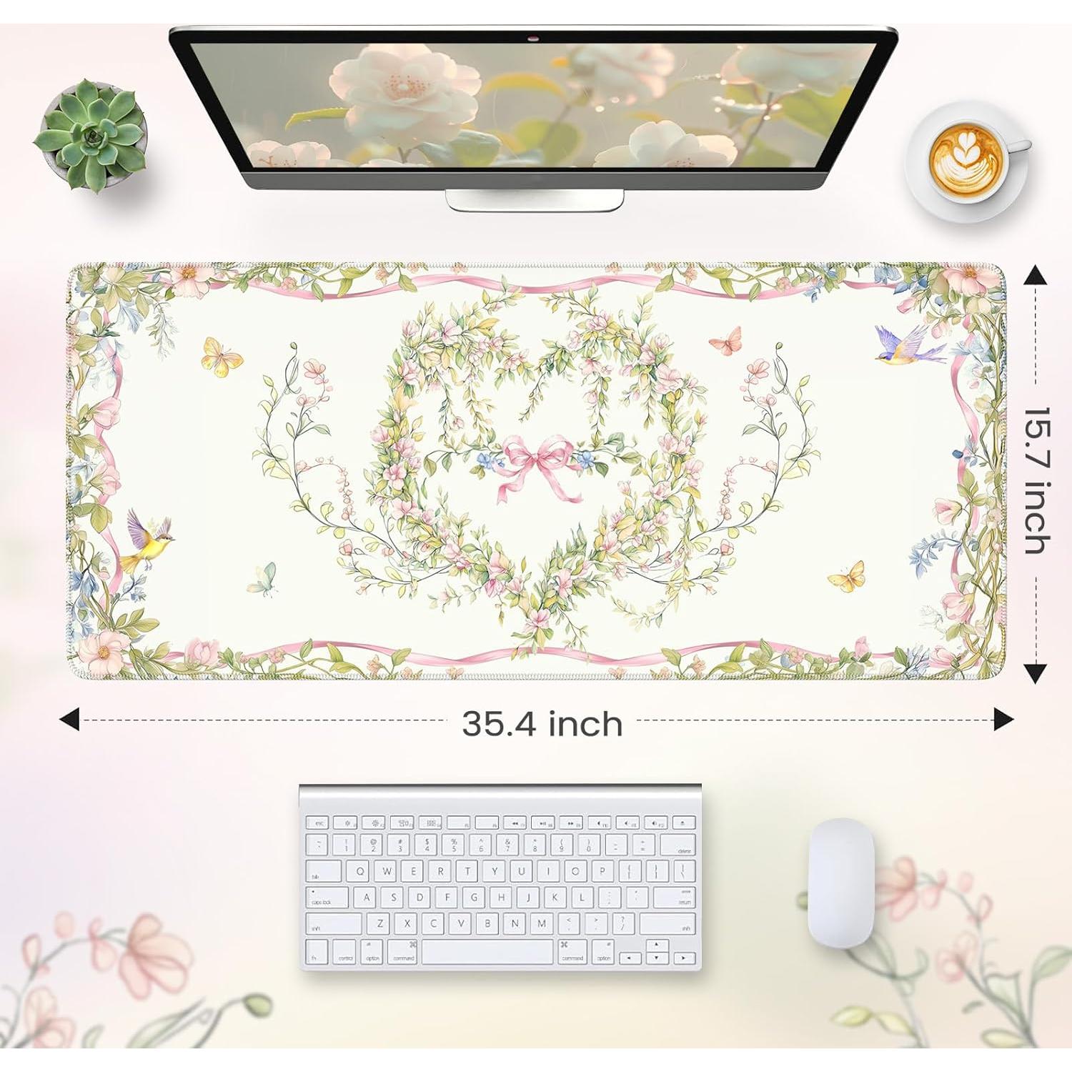 Alfombrilla de Escritorio HAOCOO Floral XXL Antideslizante 90x40cm
