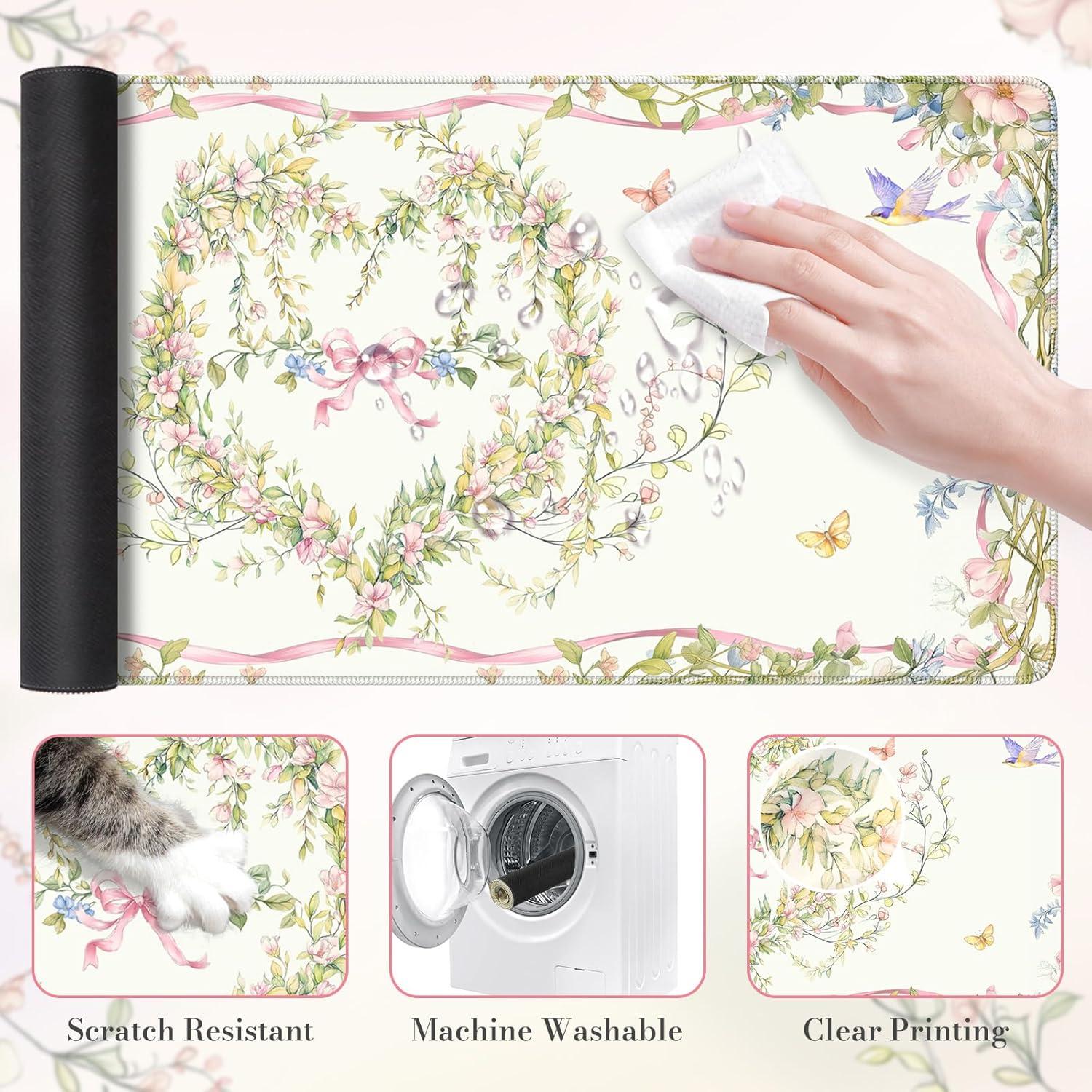 Alfombrilla de Escritorio HAOCOO Floral XXL Antideslizante 90x40cm