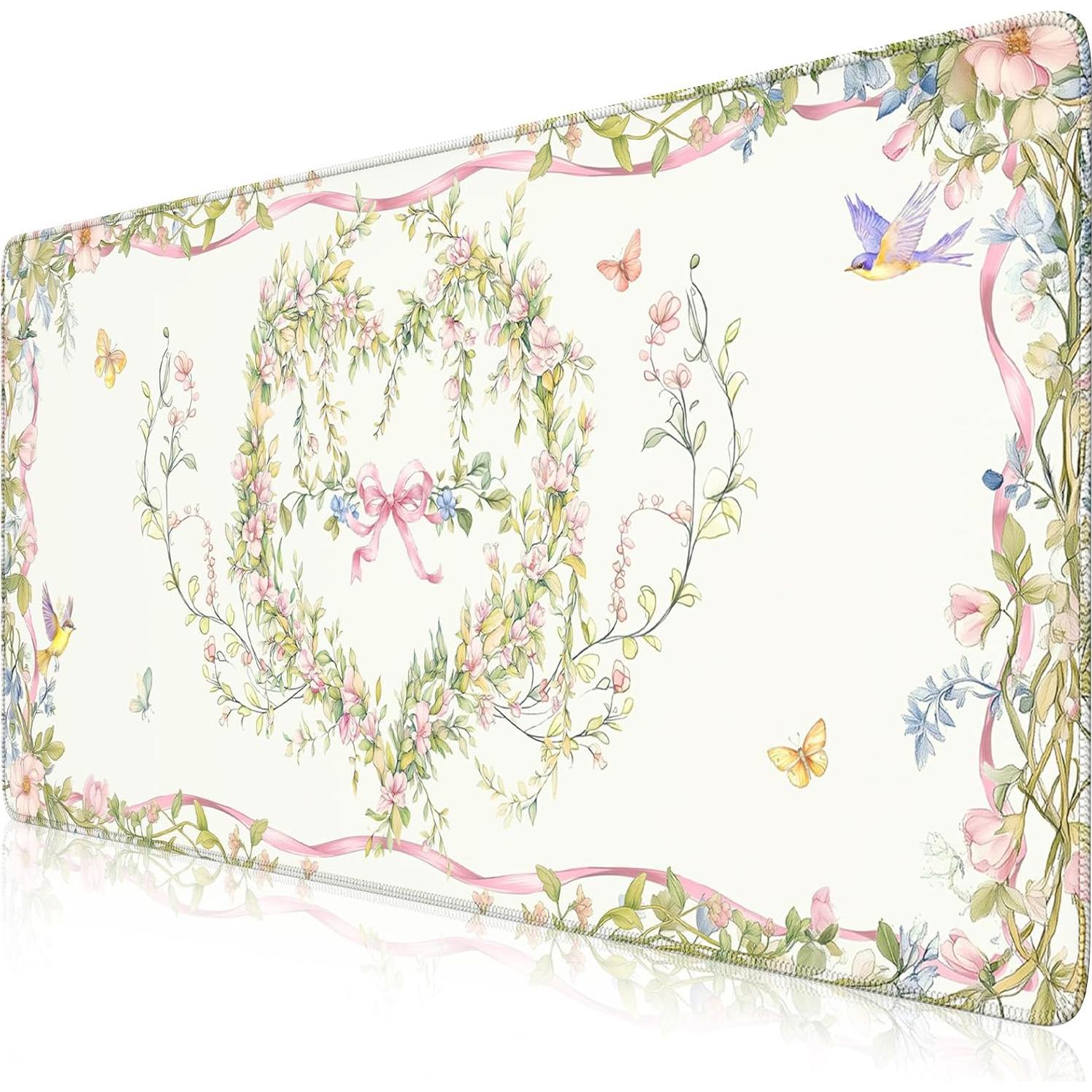 Alfombrilla de Escritorio HAOCOO Floral XXL Antideslizante 90x40cm