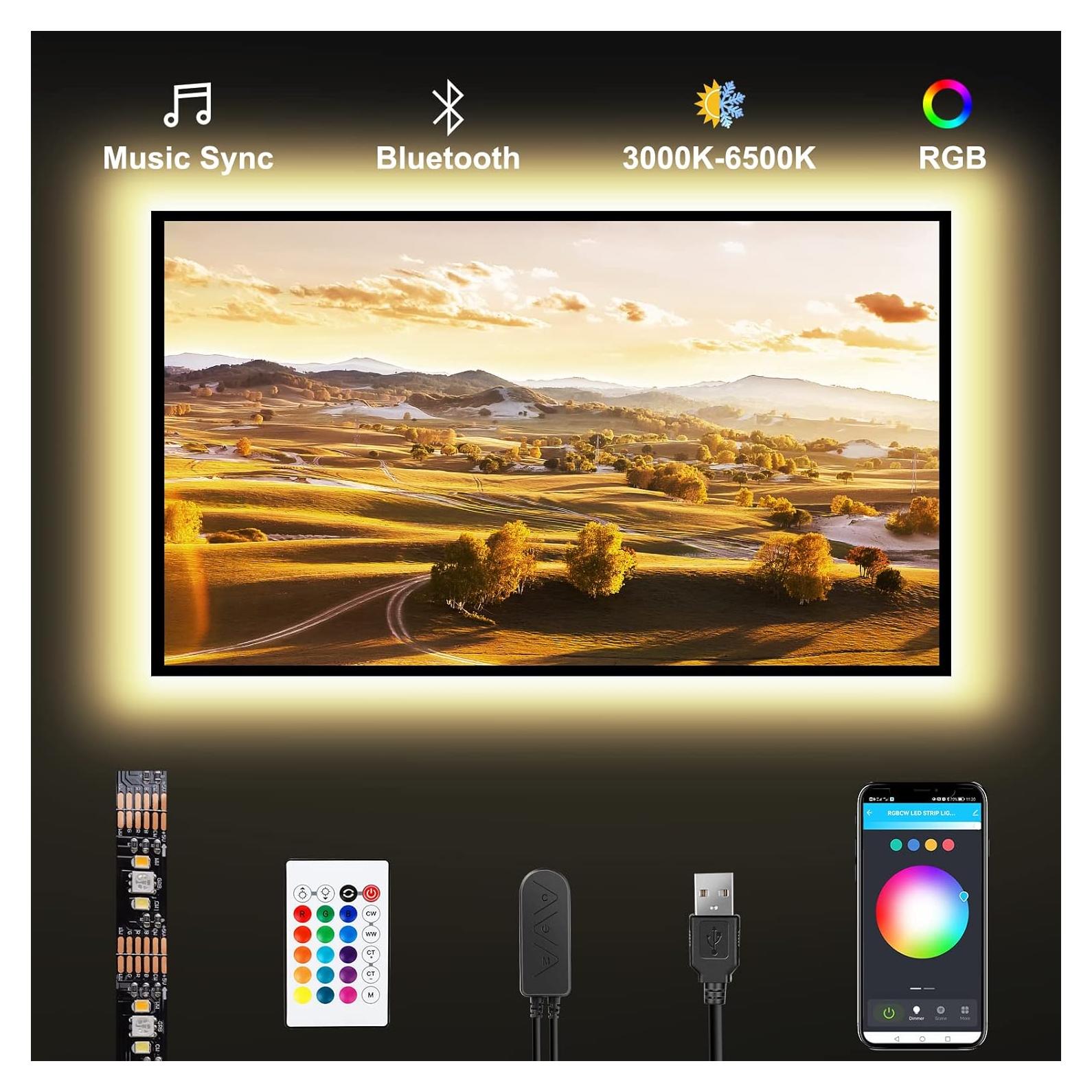 Luces LED RGBWW Tatazone para TV 32" Bluetooth Control App