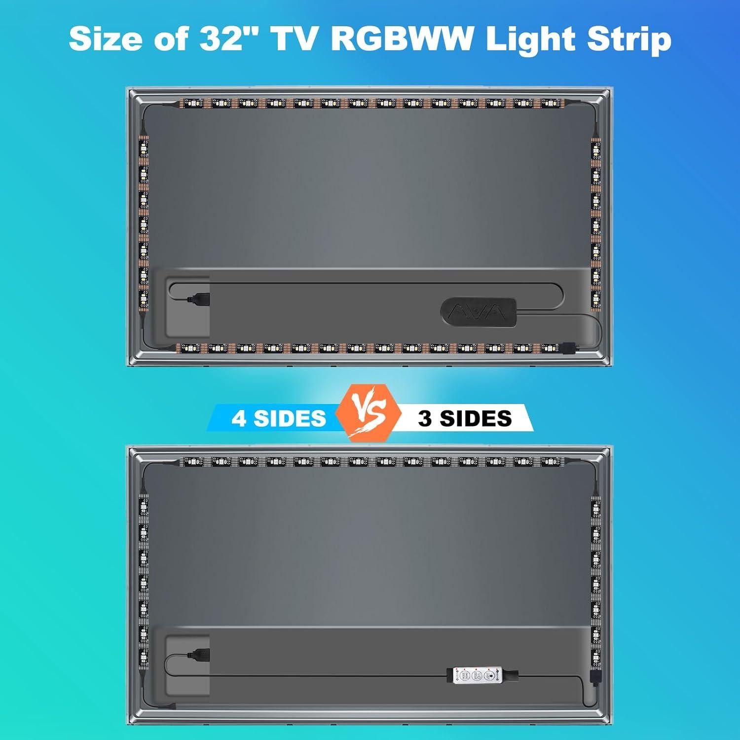 Luces LED RGBWW Tatazone para TV 32" Bluetooth Control App