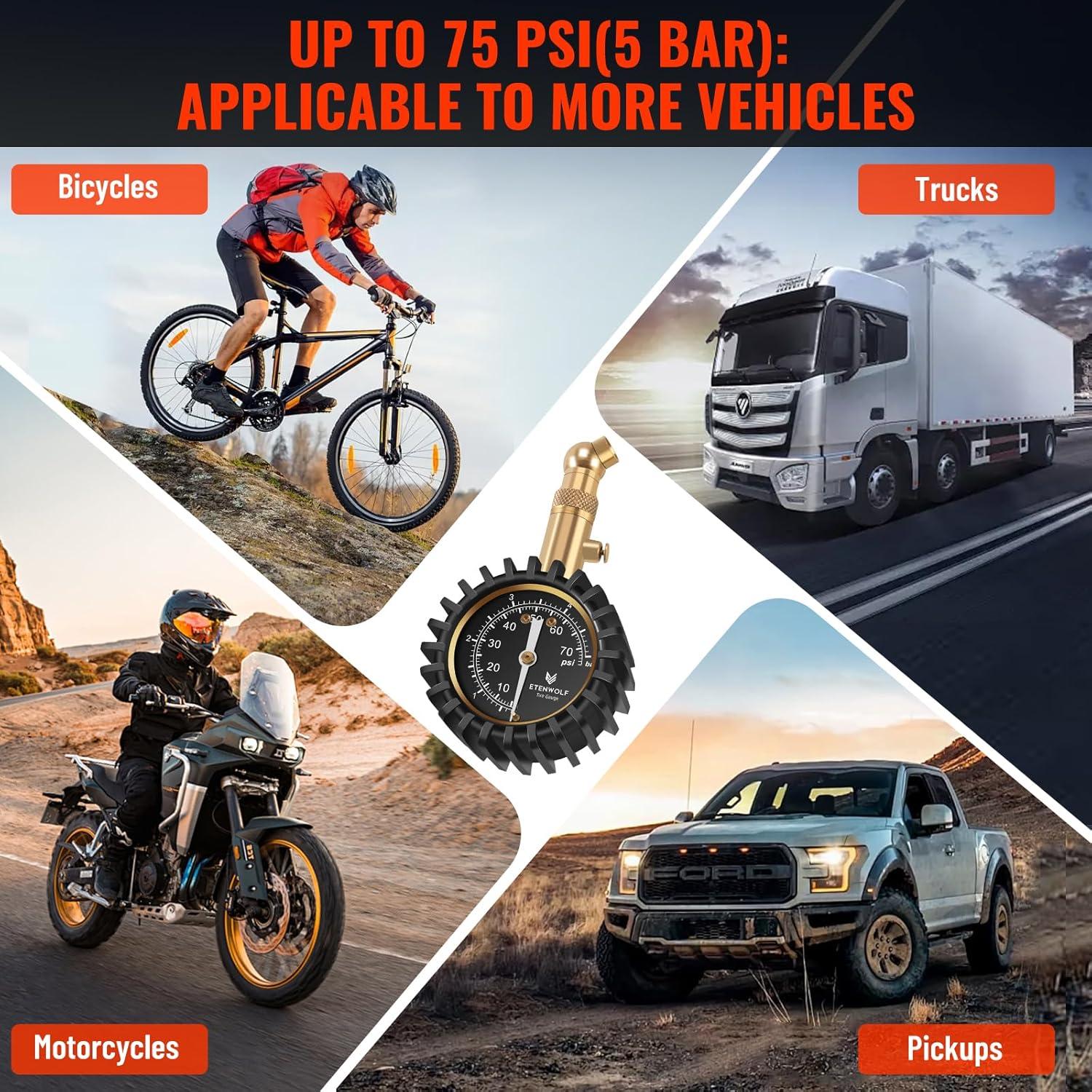 Medidor de Presión de Neumáticos ETENWOLF 0-5.17 Bar Negro