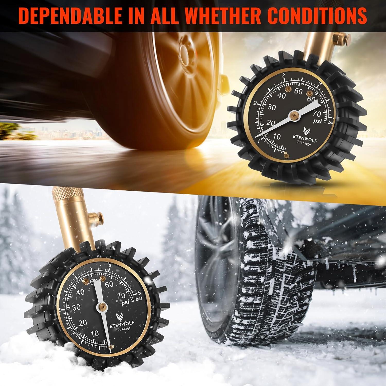 Medidor de Presión de Neumáticos ETENWOLF 0-5.17 Bar Negro