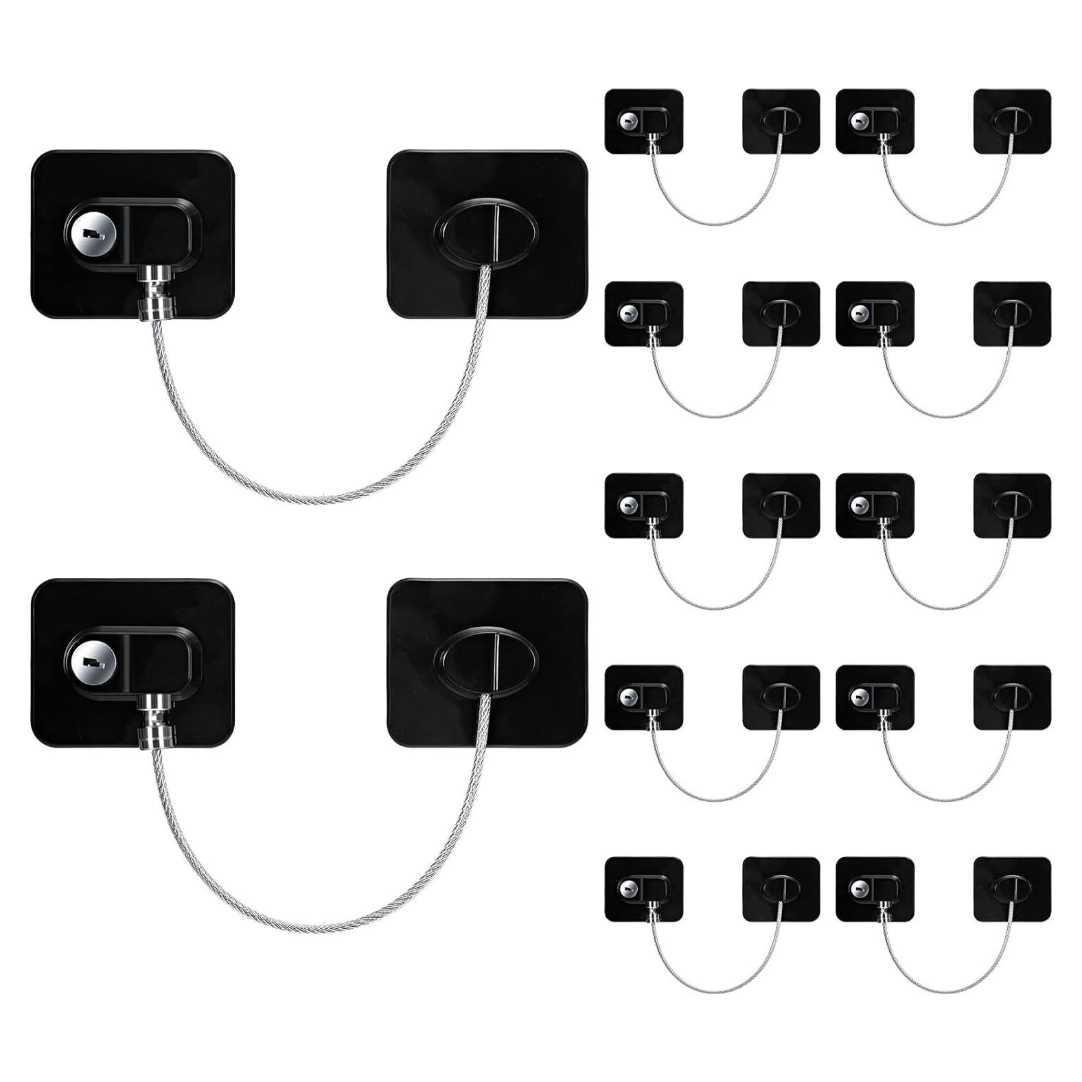 Paquete de 12 Cerraduras Adhesivas para Refrigerador Negro