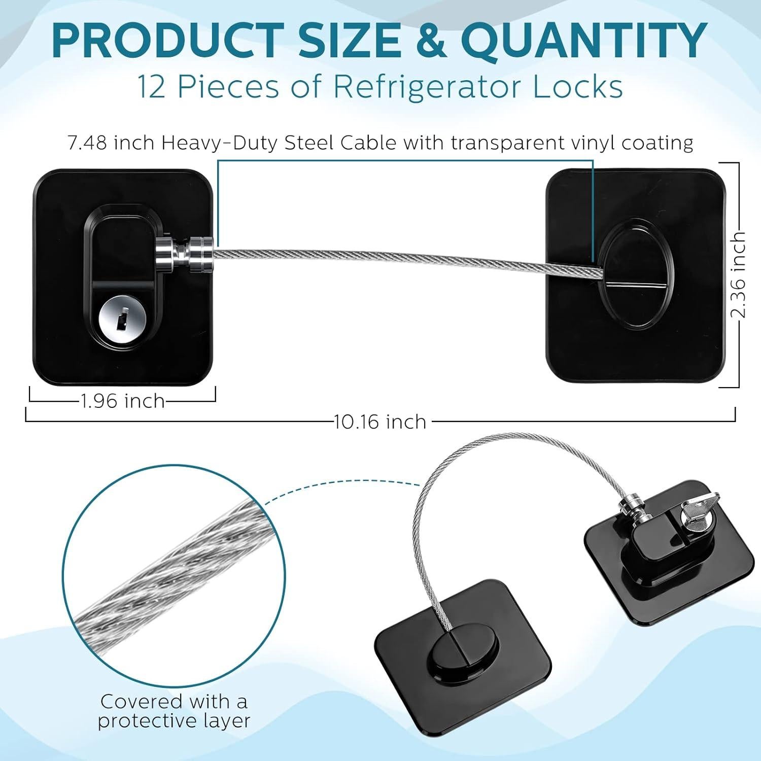 Paquete de 12 Cerraduras Adhesivas para Refrigerador Negro