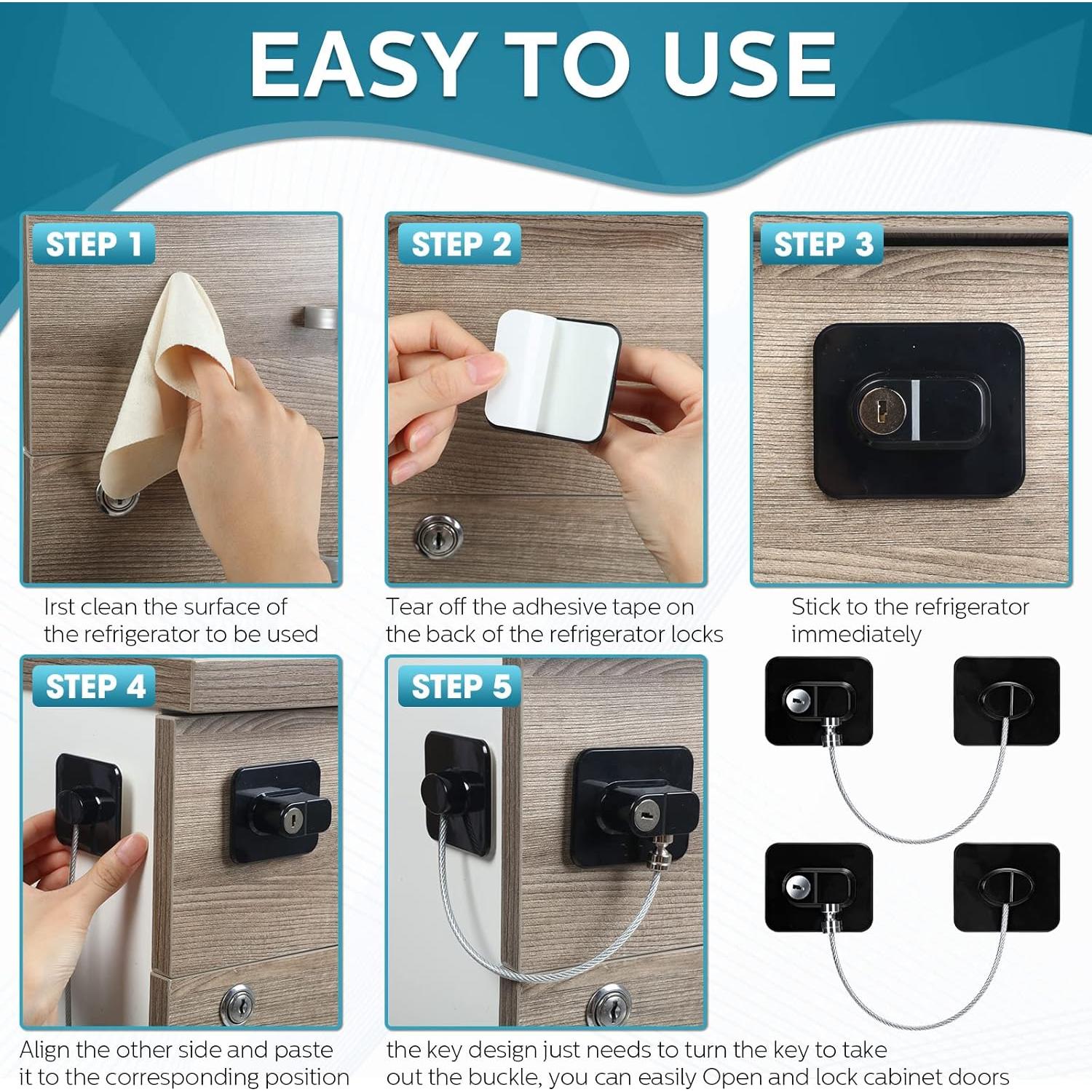 Paquete de 12 Cerraduras Adhesivas para Refrigerador Negro