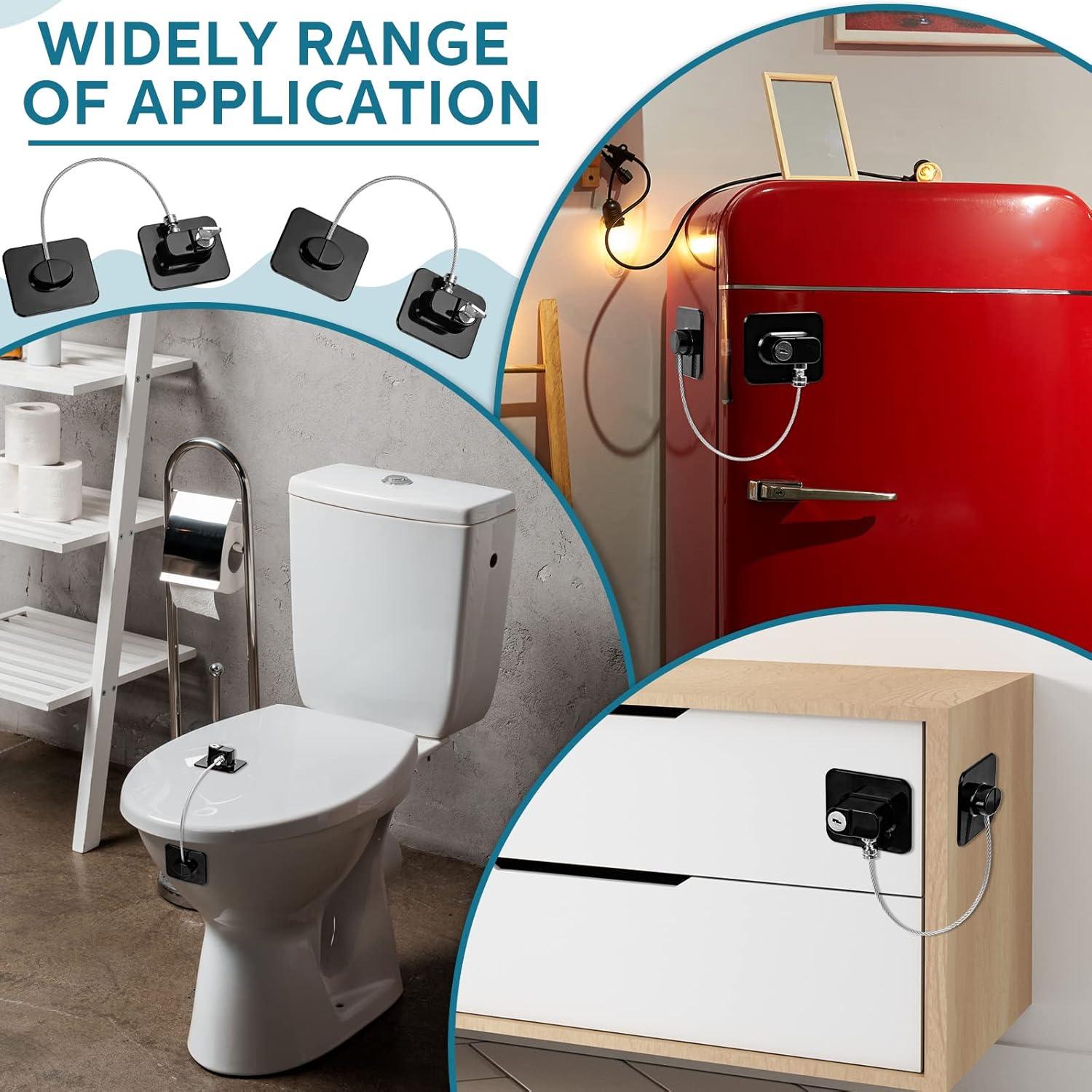 Paquete de 12 Cerraduras Adhesivas para Refrigerador Negro