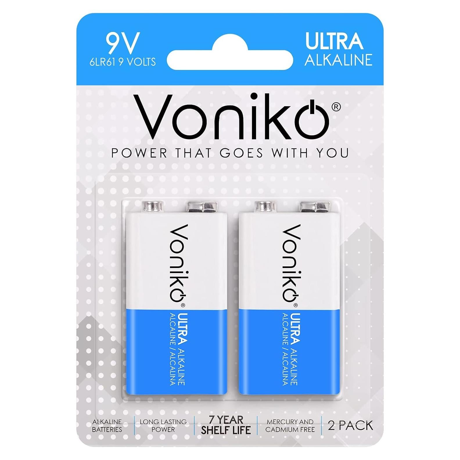 Baterías Alcalinas 9V Voniko - Paquete de 2 Ultra Duraderas