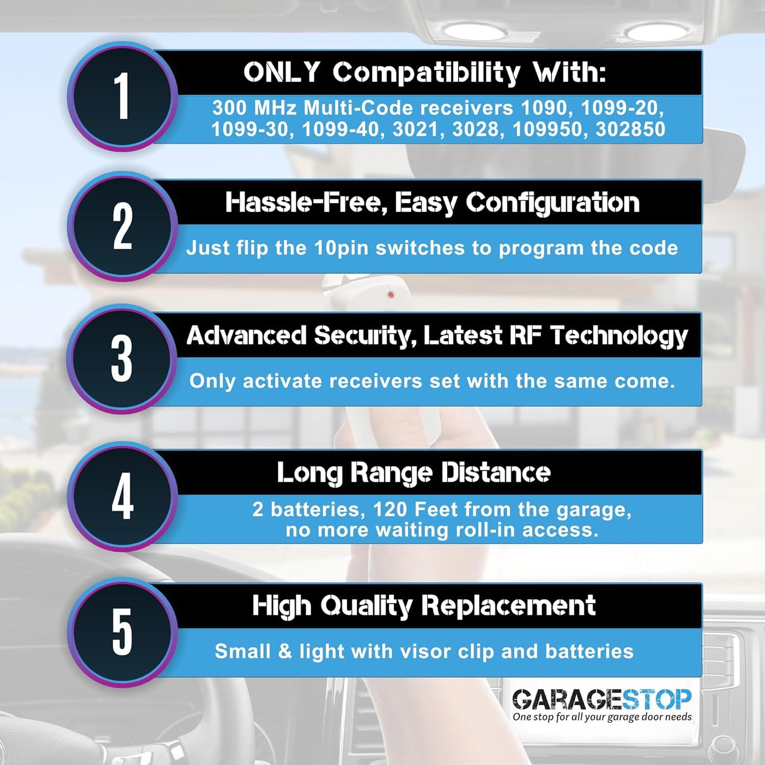 Control Remoto Garage Stop para Puerta de Garaje Multi-Code 3089