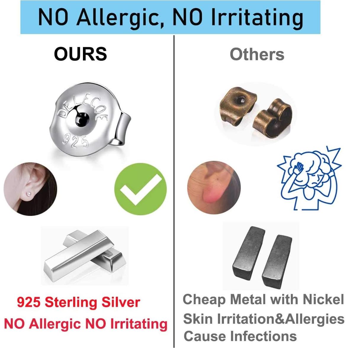 Respaldos de Aretes DELECOE 6 Pares Plata 925 Hipoalergénicos